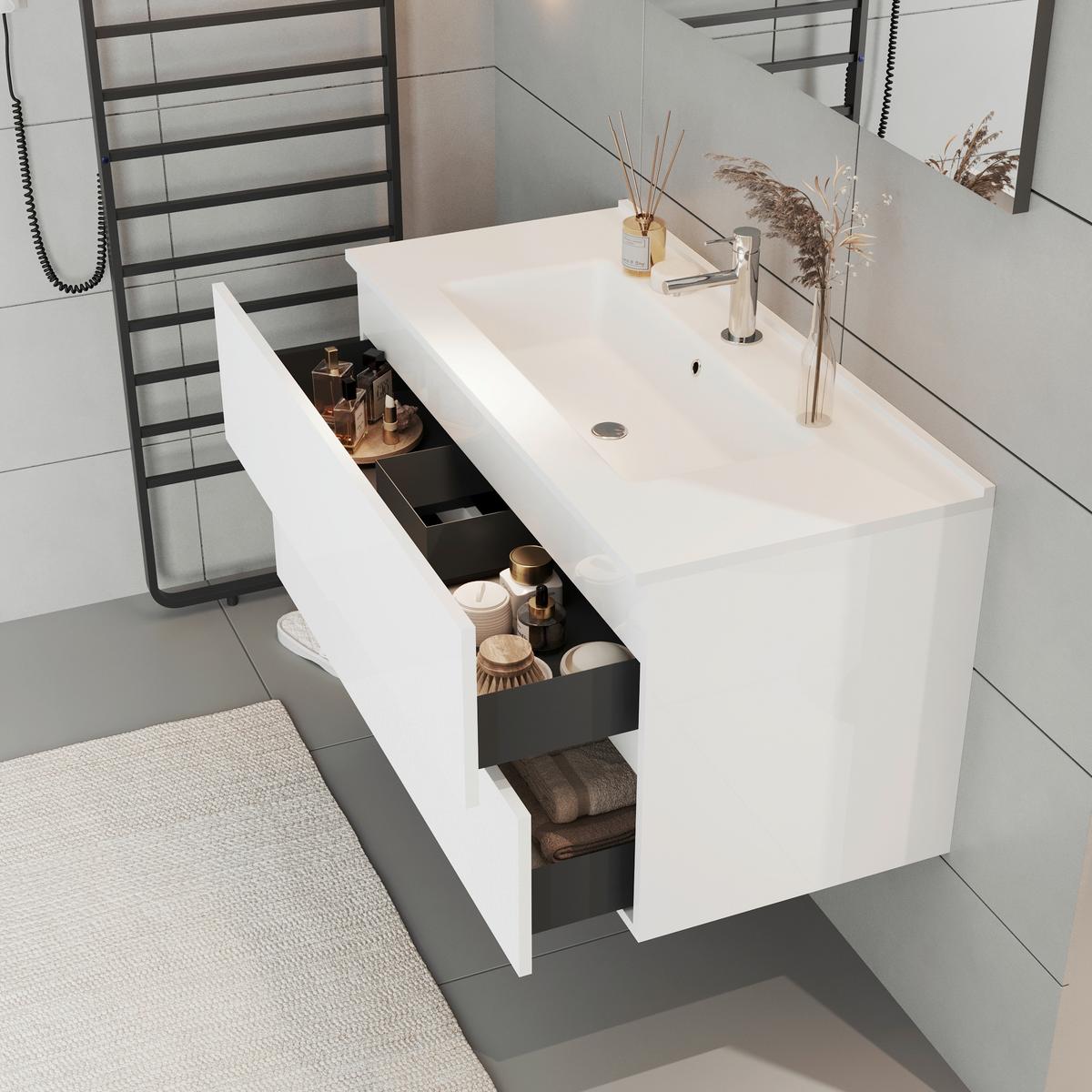 Element Ispod Umivaonika Eva - bijela visoki sjaj/antracit, Moderno, drvni materijal (100/51/46cm)