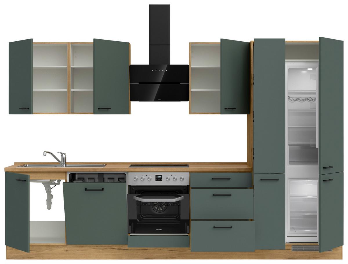 Küchenblock Easytouch High Line inkl.4 Geräte Eichefarben - Dunkelgrün/Eichefarben, MODERN, Holzwerkstoff/Metall (330cm) - Nobilia