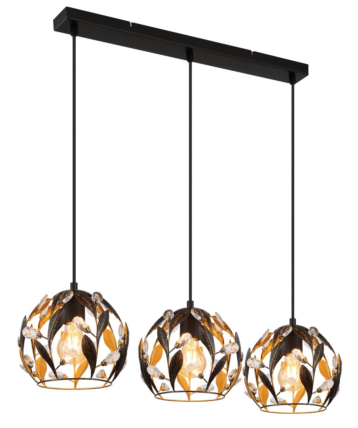 HÄNGELEUCHTE 15759-3H MIKA - Klar/Goldfarben, Basics, Kunststoff/Metall (74/20/150cm) - Globo