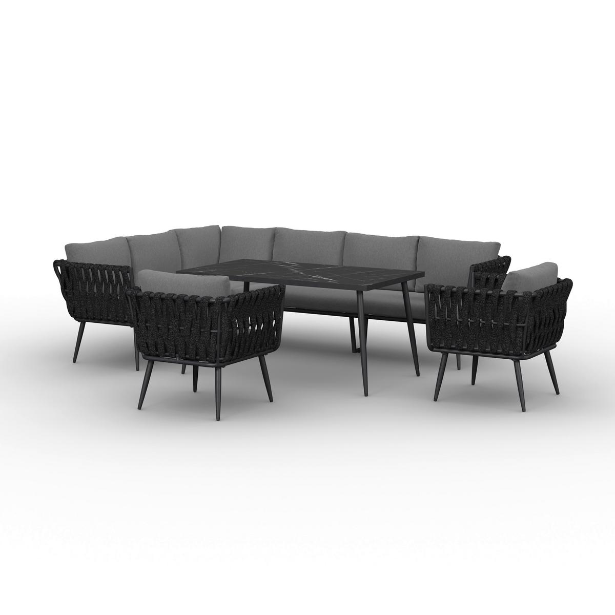 Dining-Loungeset Mila Dunkelgr Outdoorstoff/Metall - Dunkelgrau, MODERN, Kunststoff/Textil - Bessagi Garden