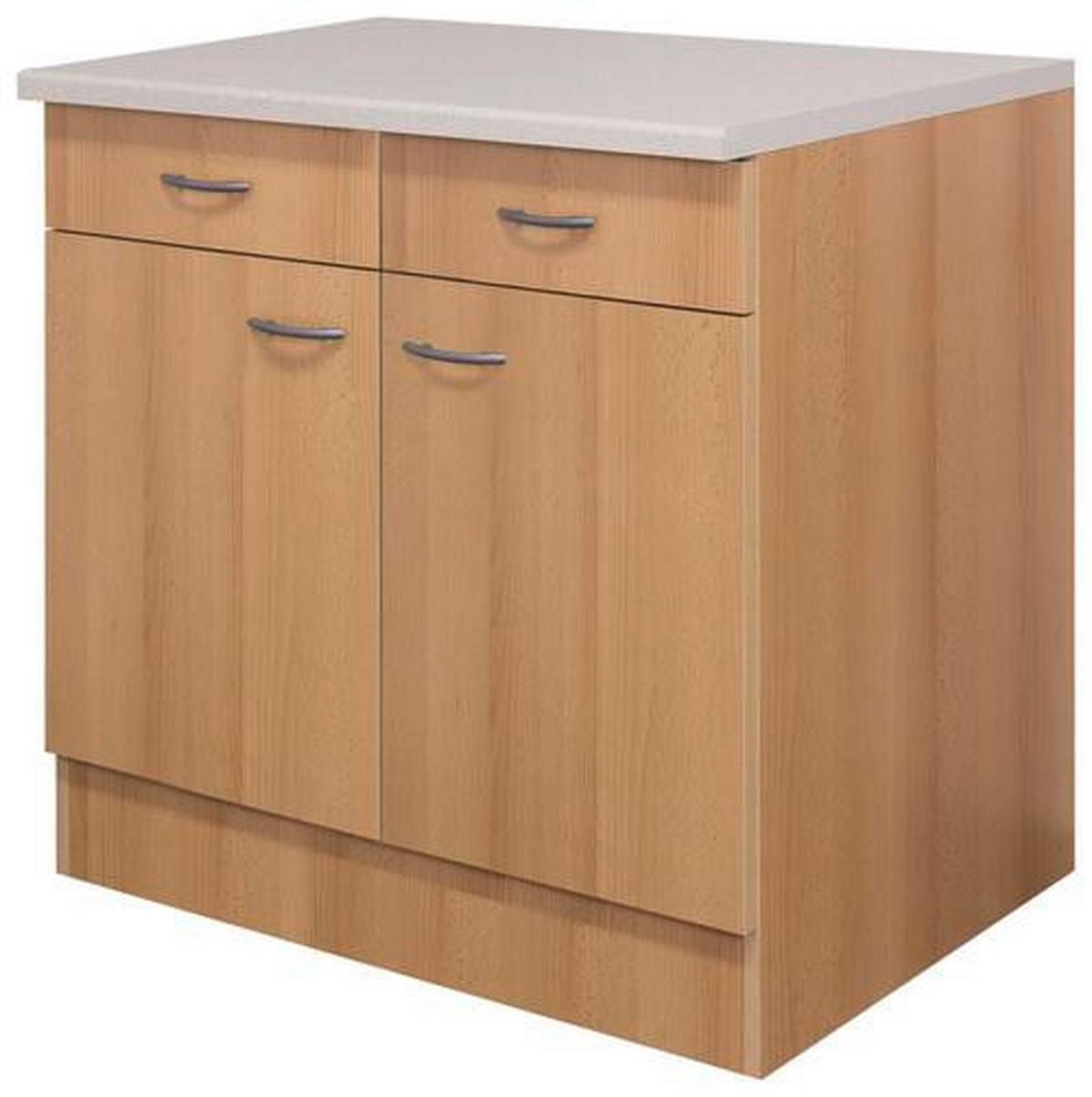 Küchenunterschrank in Buchefarbe 'Nano' - Edelstahlfarben/Beige, MODERN, Holzwerkstoff/Kunststoff (100/85/57cm) - FlexWell