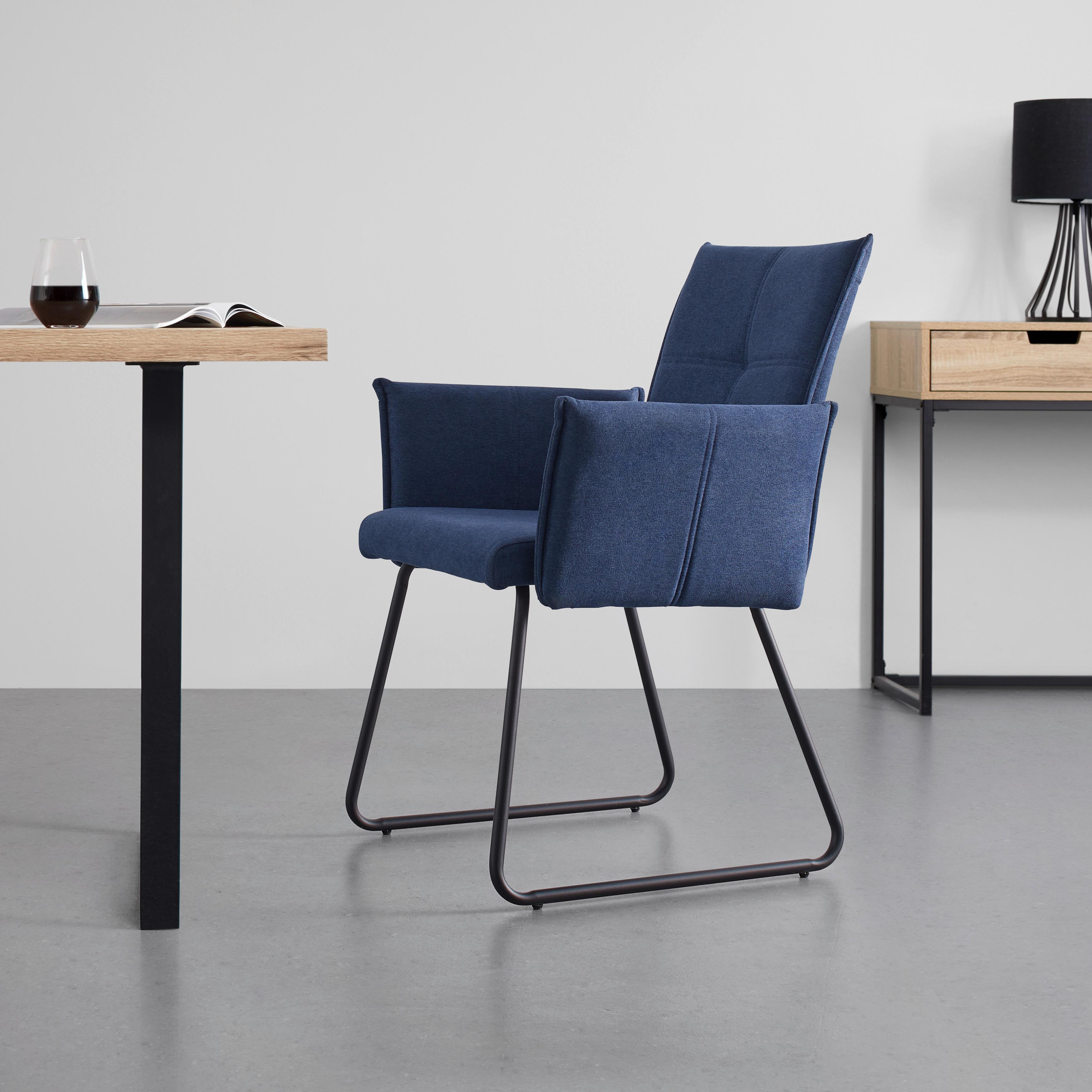 KRZESŁO Z PODŁOKIETNIKAMI MANILA - niebieski/czarny, Modern, metal/drewno (60/90/61cm) - Bessagi Home