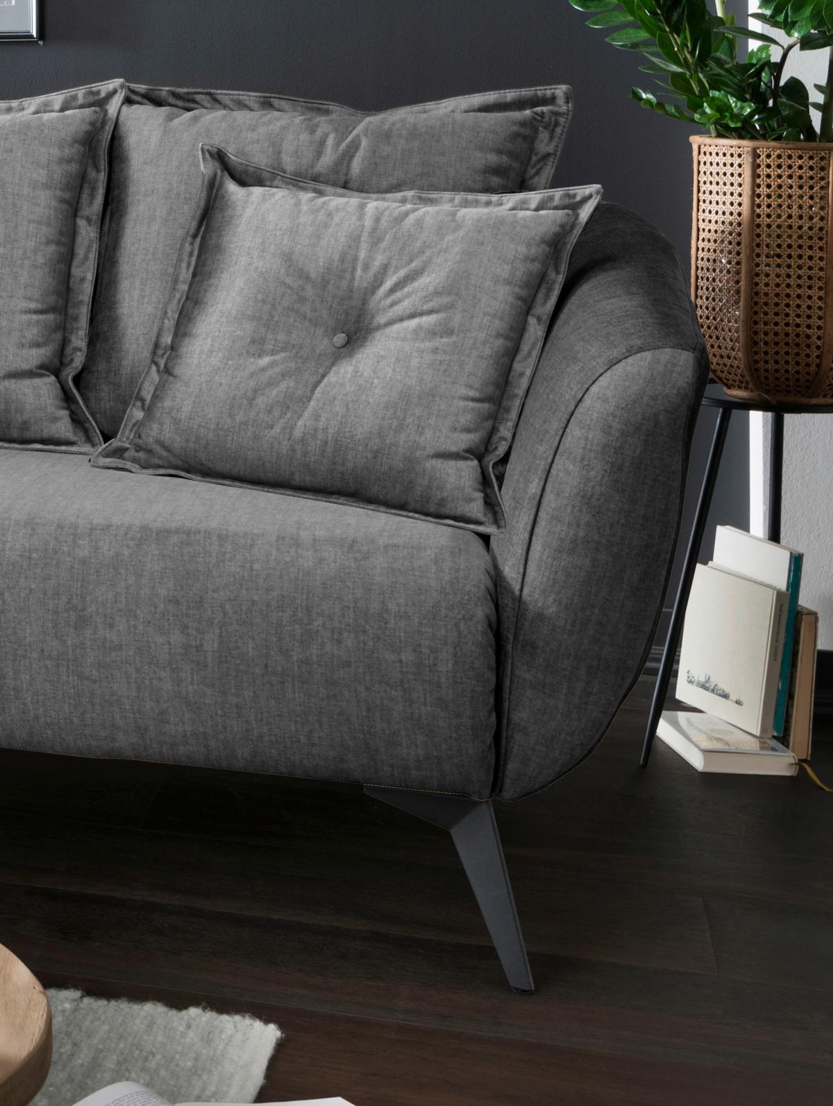 Wohnlandschaft Baggio Grau Velours - Schwarz/Grau, MODERN, Holz/Textil (227/94/162cm) - Livetastic