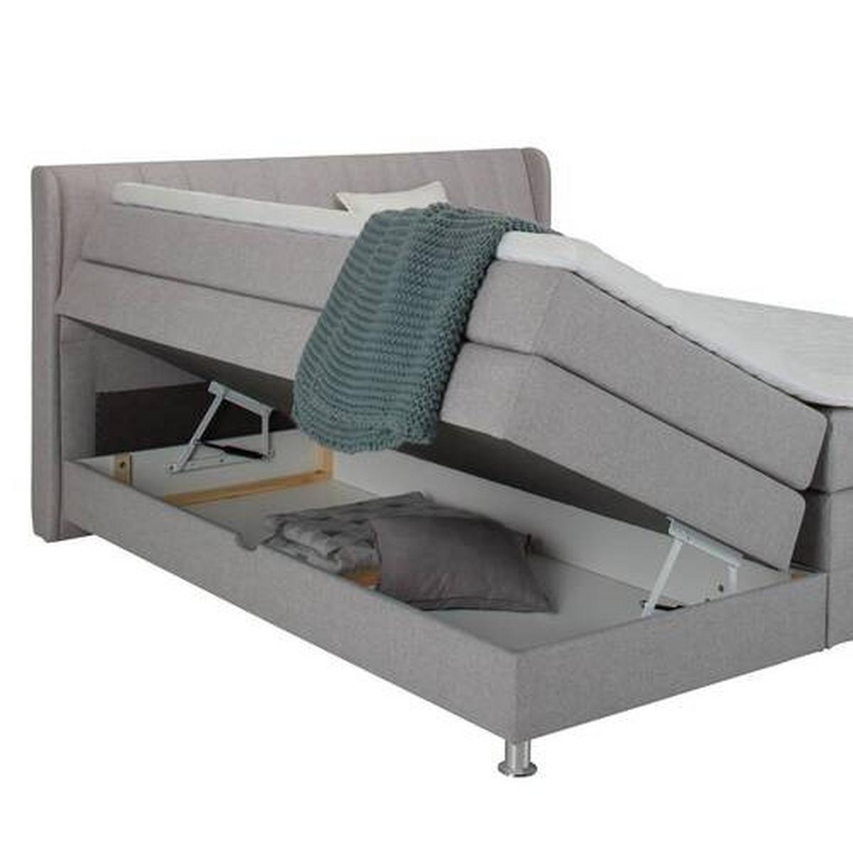 Boxspringbett in Grau ca. 160x200cm - Chromfarben/Grau, Konventionell, Kunststoff/Textil (160/200cm) - Premium Living