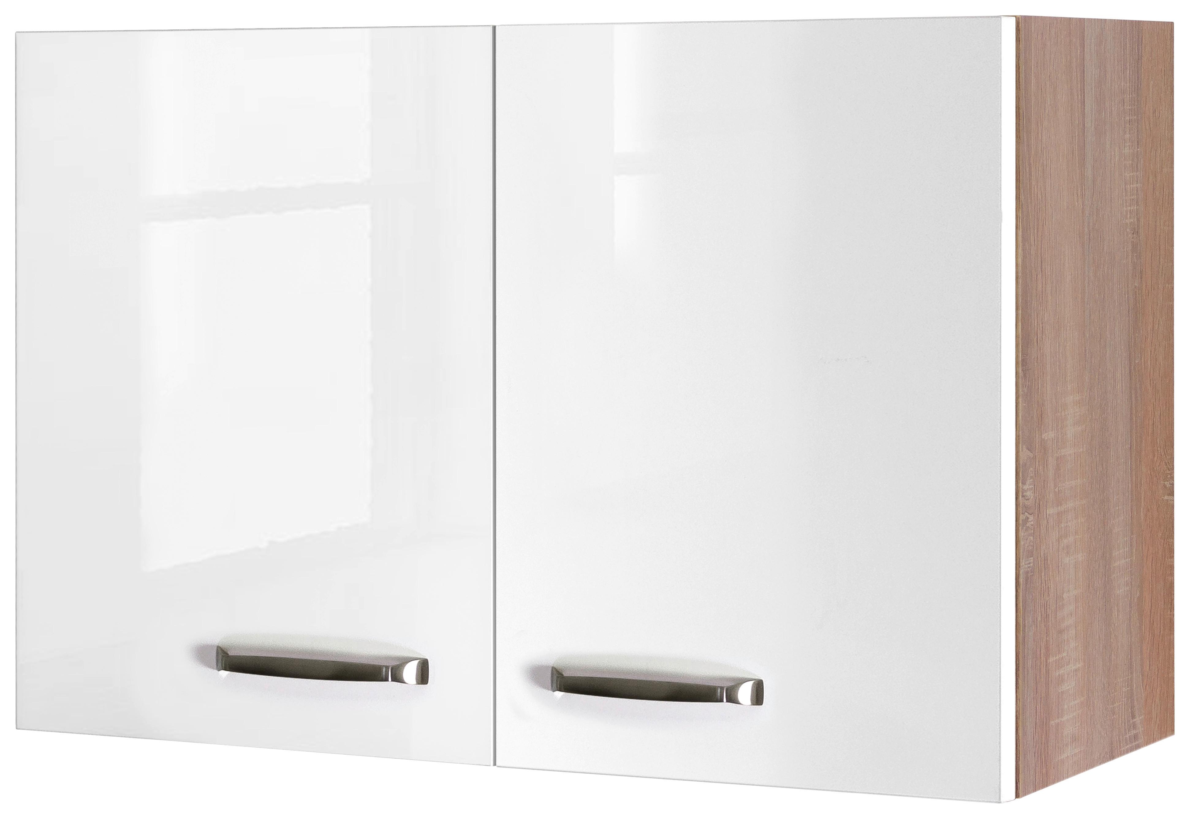 Küchenoberschrank Weiß Hochglanz/Eiche - Edelstahlfarben/Weiß Hochglanz, MODERN, Holzwerkstoff/Metall (80/54,8/32cm) - FlexWell