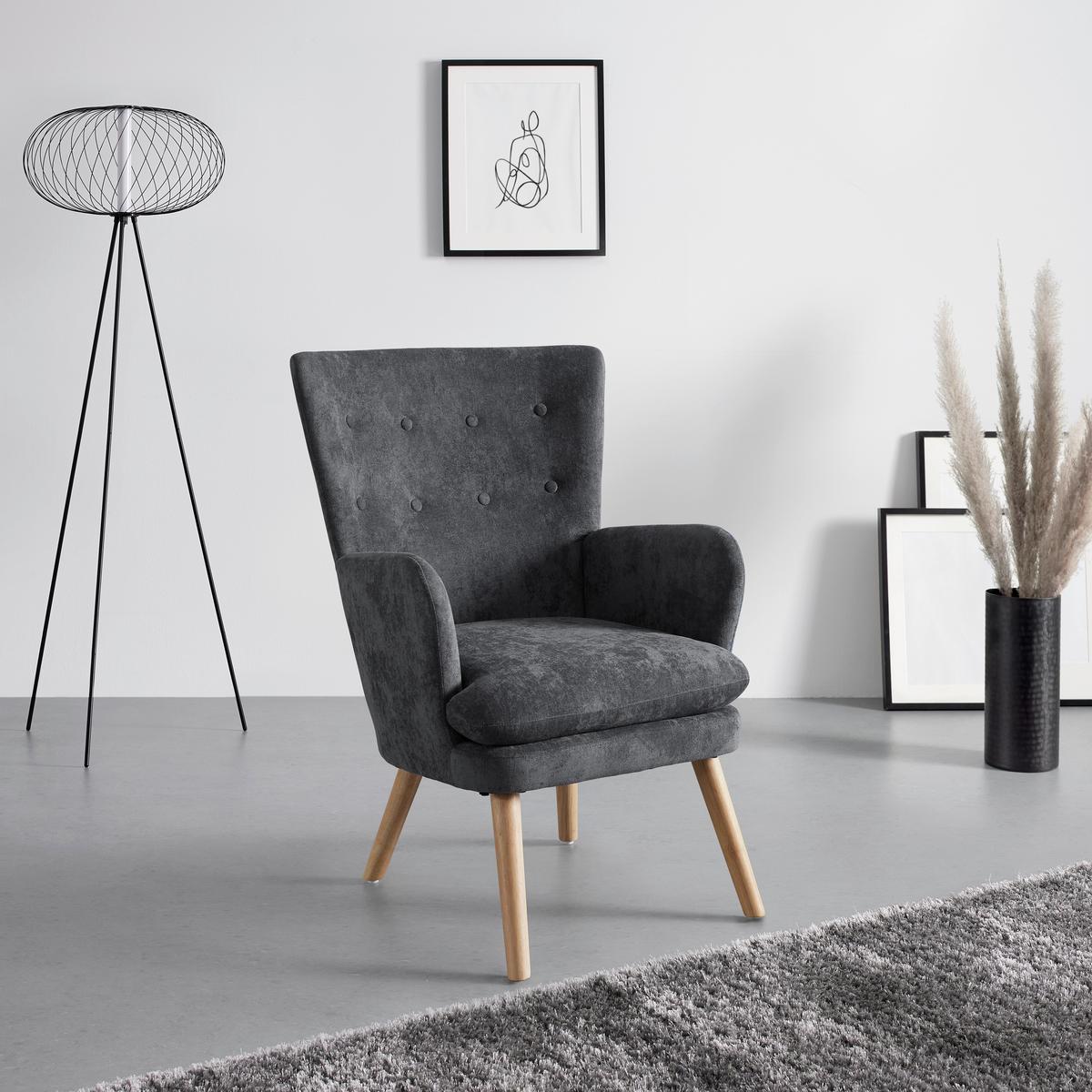Sessel Stanka Grau Webstoff - Sandfarben/Naturfarben, MODERN, Holz/Textil (67/91/72cm) - Bessagi Home