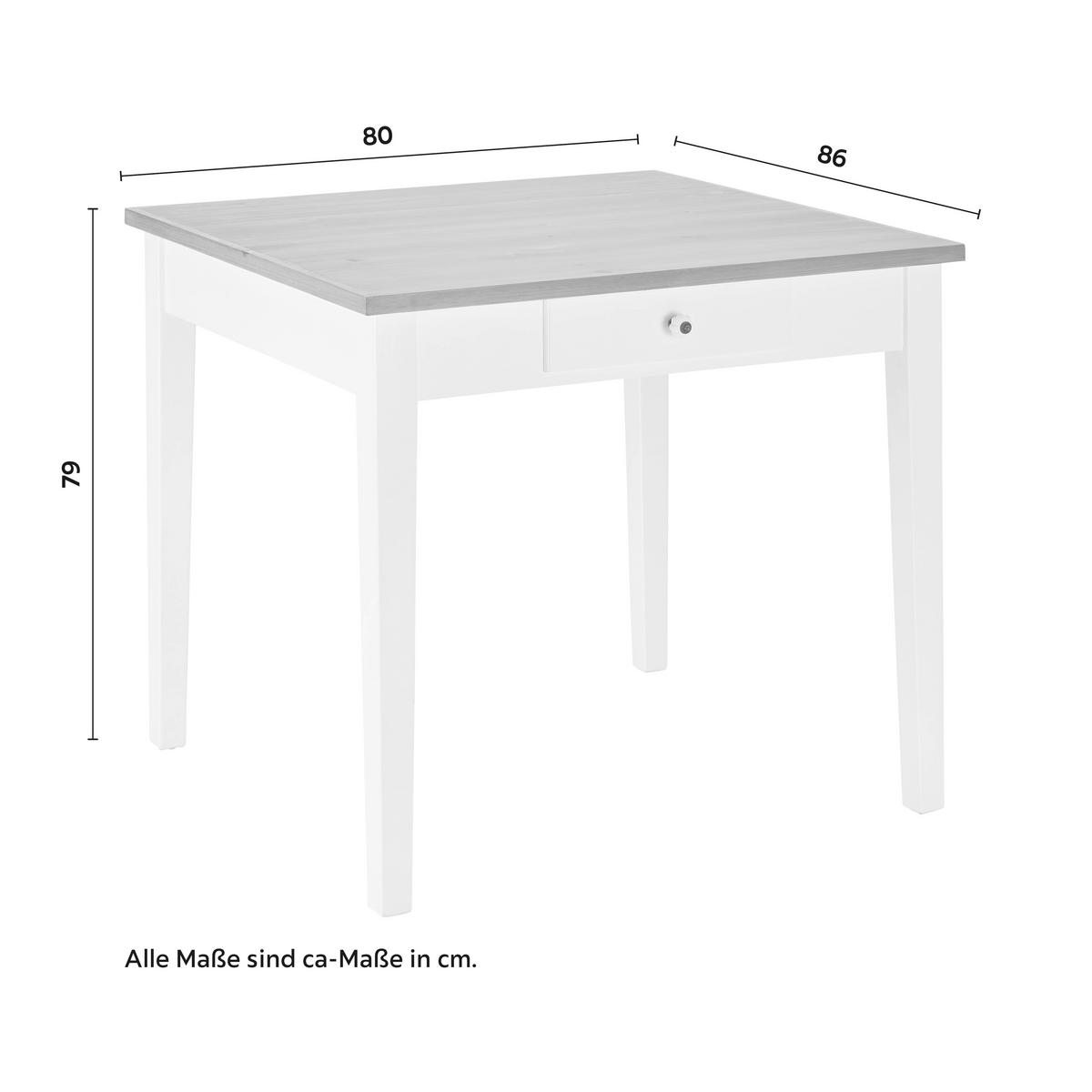 Esstisch Camden in Holz Kiefer massiv ca. 80x86 cm - Weiß/Kieferfarben, Design, Holz (80/79/86cm) - Bessagi Home