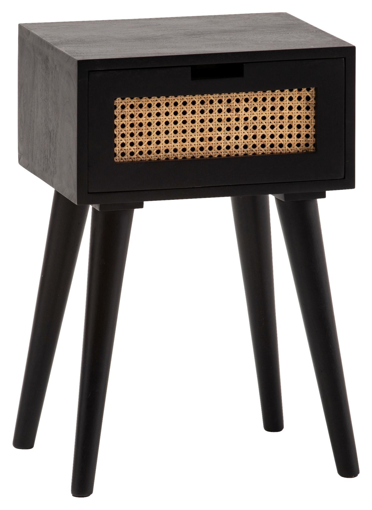 Nachttisch WL6.808 ca. 40x60x30 cm Schwarz/Rattan - Schwarz/Braun, LIFESTYLE, Holz (40/60/30cm) - MID.YOU