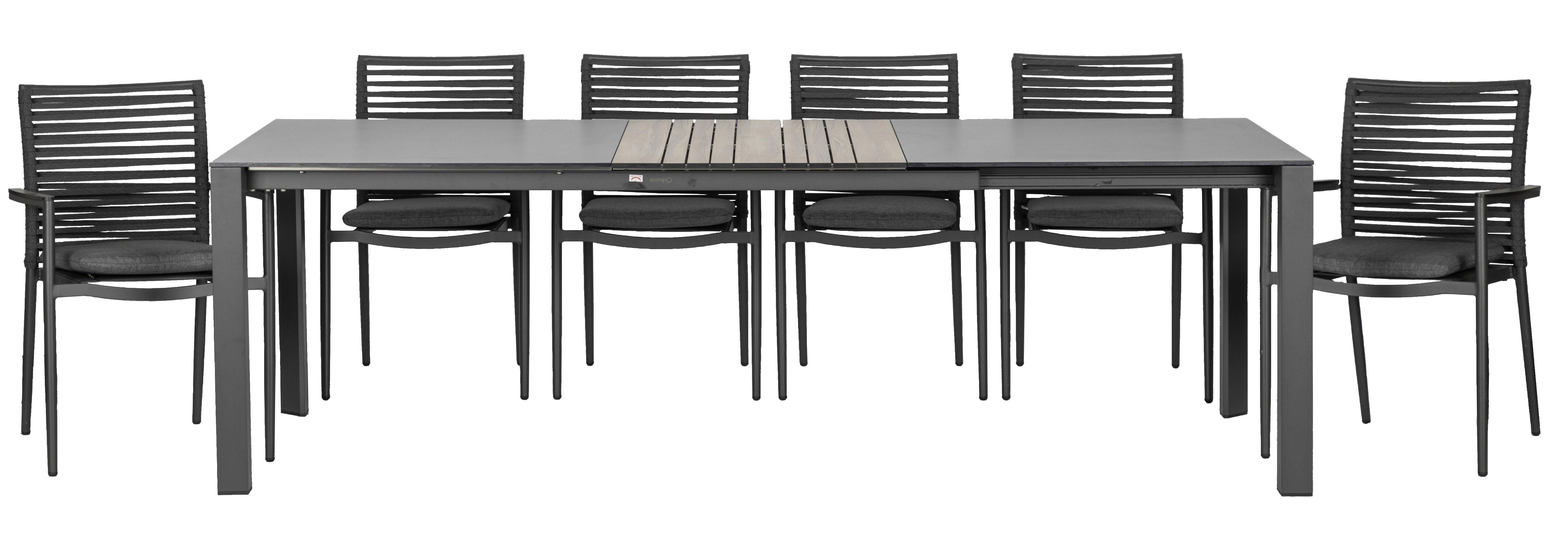 Gartenset 5-tlg. Metall/Glas/ Textil/Kunststof/Holzwerkstoff - Dunkelgrau/Anthrazit, Basics, Glas/Holzwerkstoff (180+60/100/74cm) - Acamp