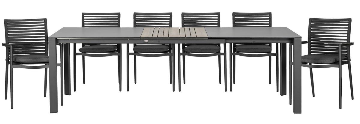 Gartenset 5-tlg. Metall/Glas/ Textil/Kunststof/Holzwerkstoff - Dunkelgrau/Anthrazit, Basics, Glas/Holzwerkstoff (180+60/100/74cm) - Acamp