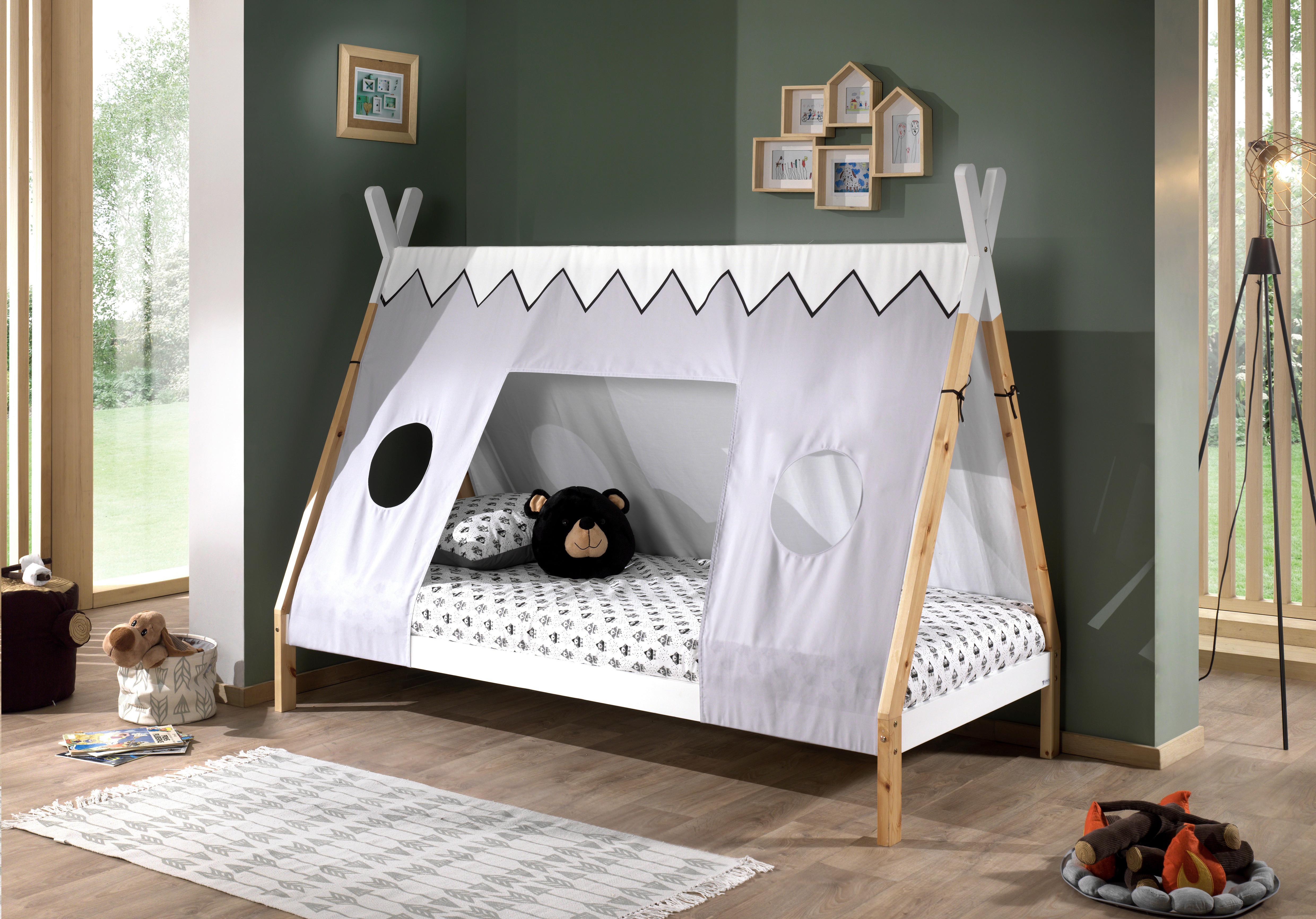 Hausbett Tipi ca.90x200cm Weiß, Kieferfarben - Weiß/Kieferfarben, MODERN, Holz (90/200cm) - MID.YOU