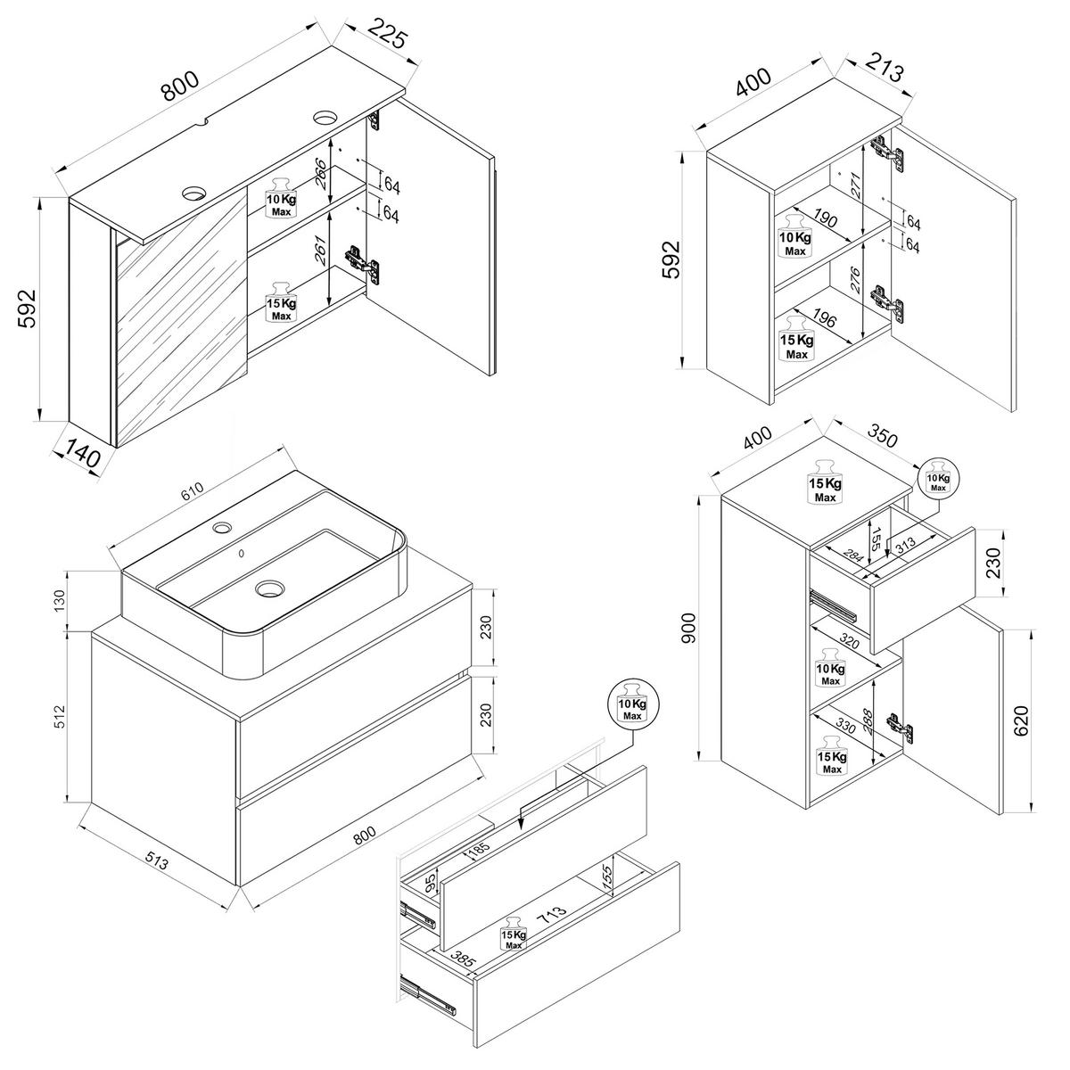 Badezimmer Cosila - Honigeiche/Weiss, Trend, Keramik/Holzwerkstoff (120cm) - MID.YOU