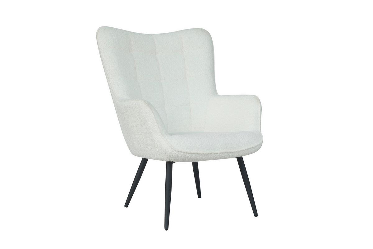 Sessel Uta Elfenbein Bouclé - Elfenbein/Schwarz, Basics, Textil/Metall (72/97/80cm) - MID.YOU