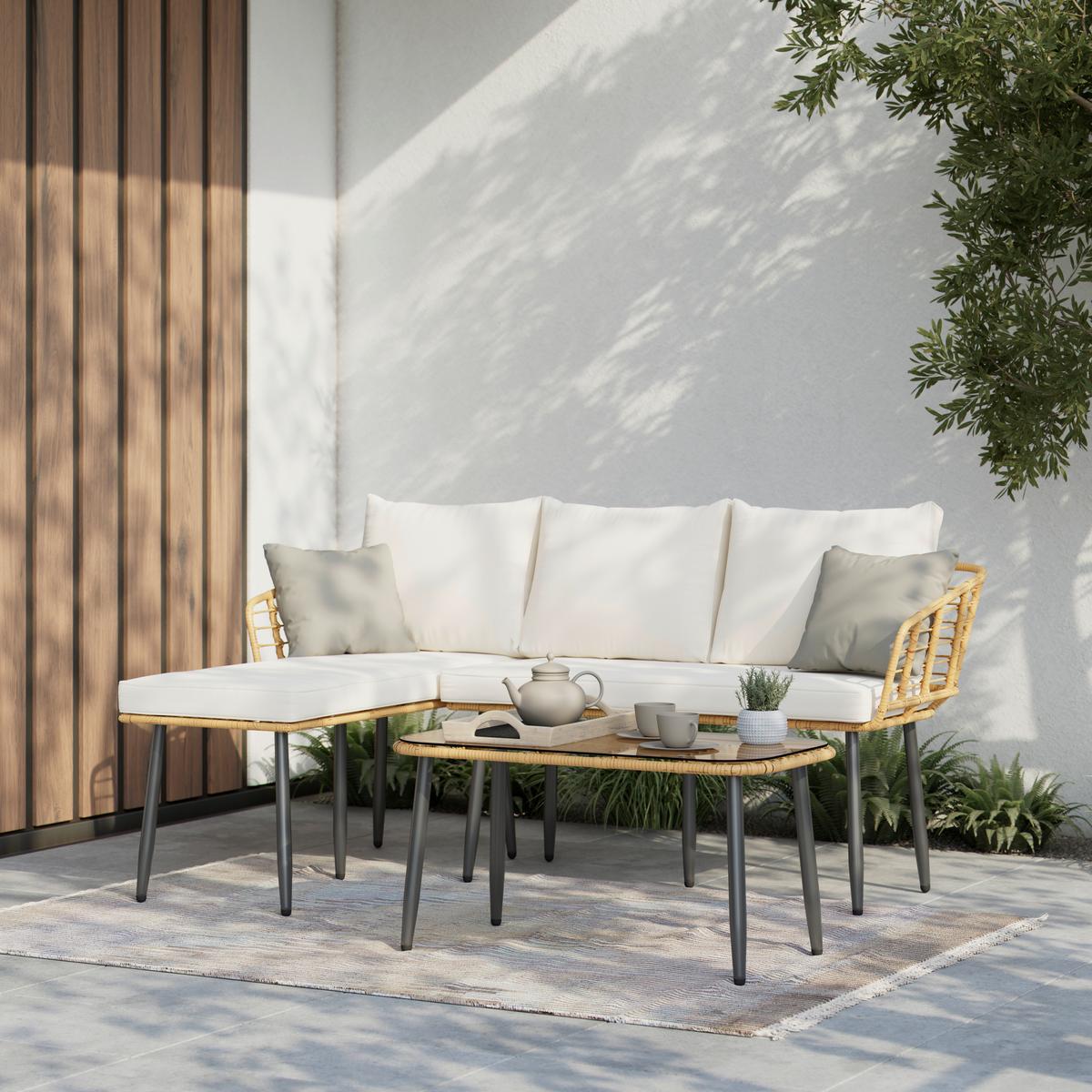 KOMPLET MEBLI TARASOWYCH NIZZA - beżowy/kolor naturalny, Modern, tworzywo sztuczne/metal (187/67/65cm) - Ambia Garden