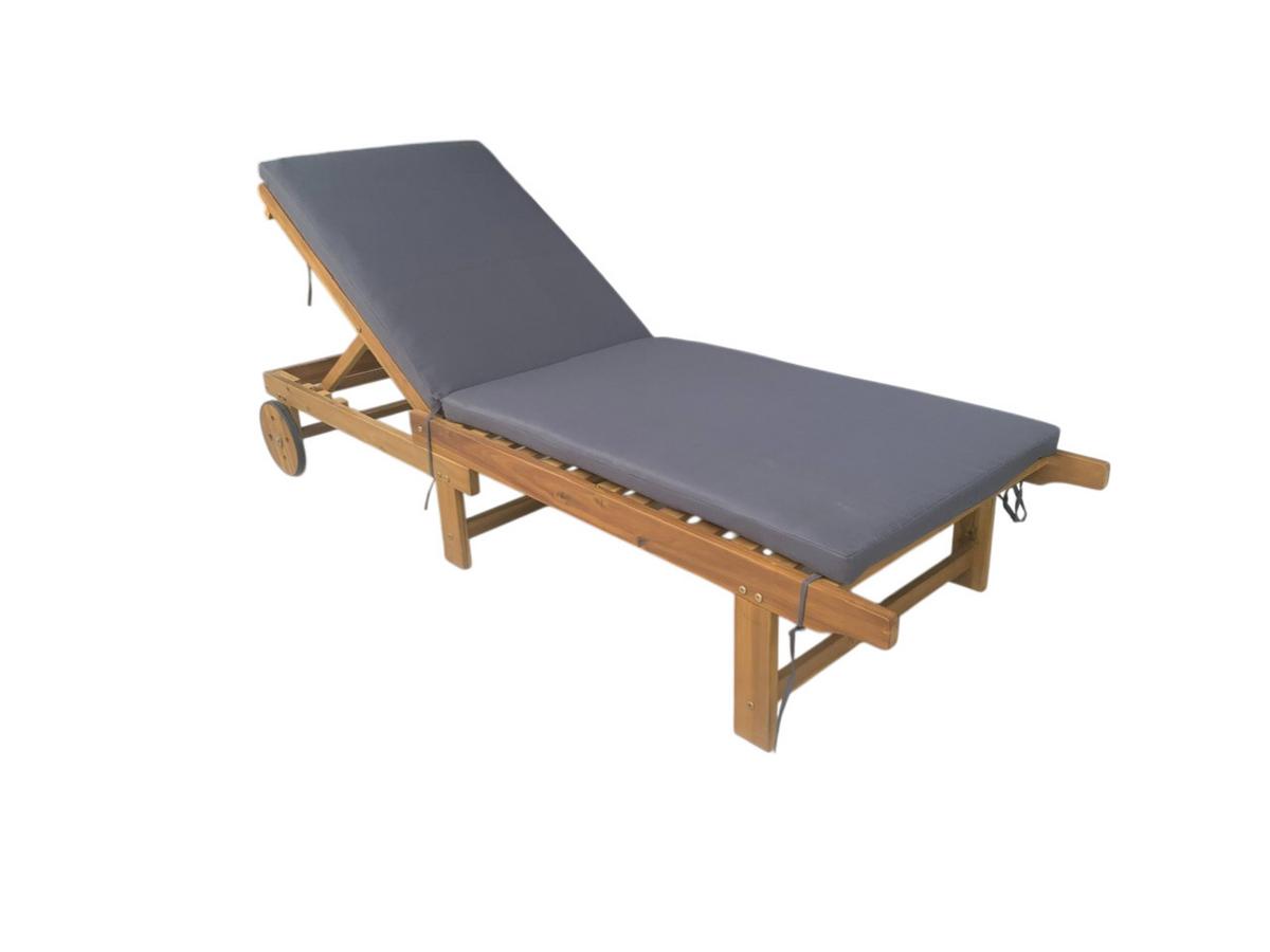 LEŻAK OGRODOWY TENERIFFA - kolor akacjowy/szary, Basics, drewno/tkanina (186/32/70cm) - Ambia Garden