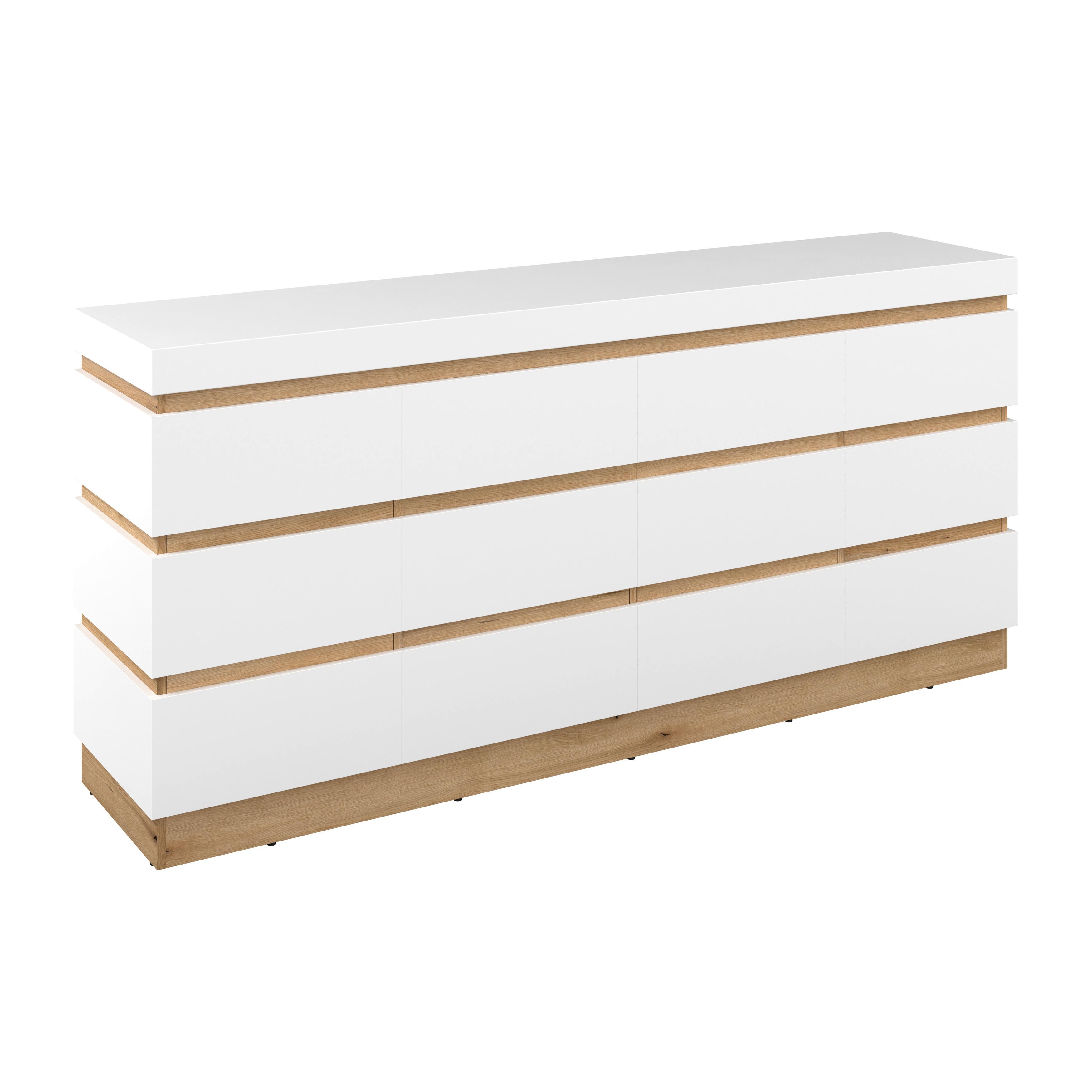 Komoda Calabria - bijela/boje hrasta, Trend, drvni materijal/plastika (201,2/92,5/45cm) - Modern Living