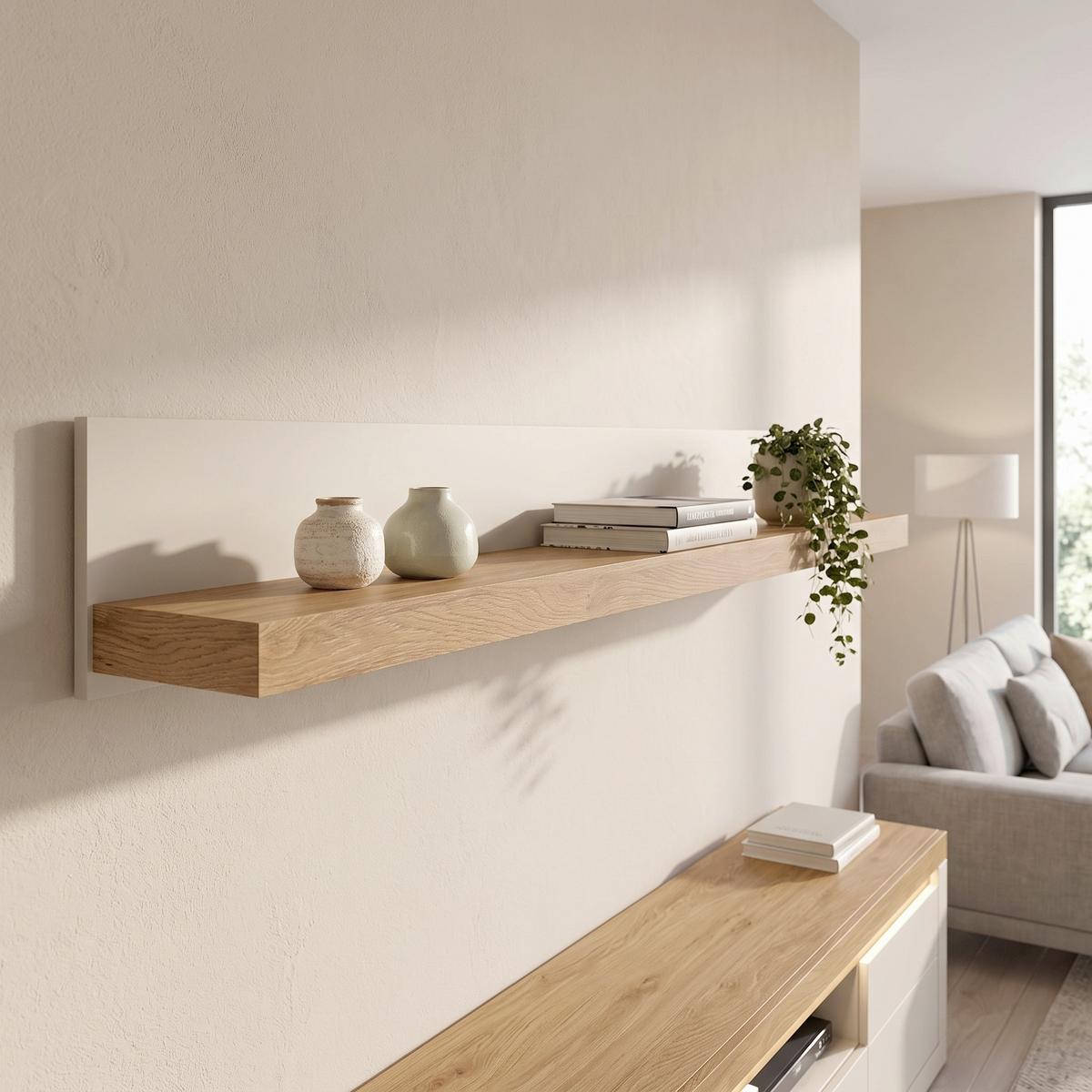 Stenska Polica Naxxar, Barva Hrasta, Kašmir - kašmir/barve hrasta, Trend, leseni material (194/28/24,8cm) - Modern Living