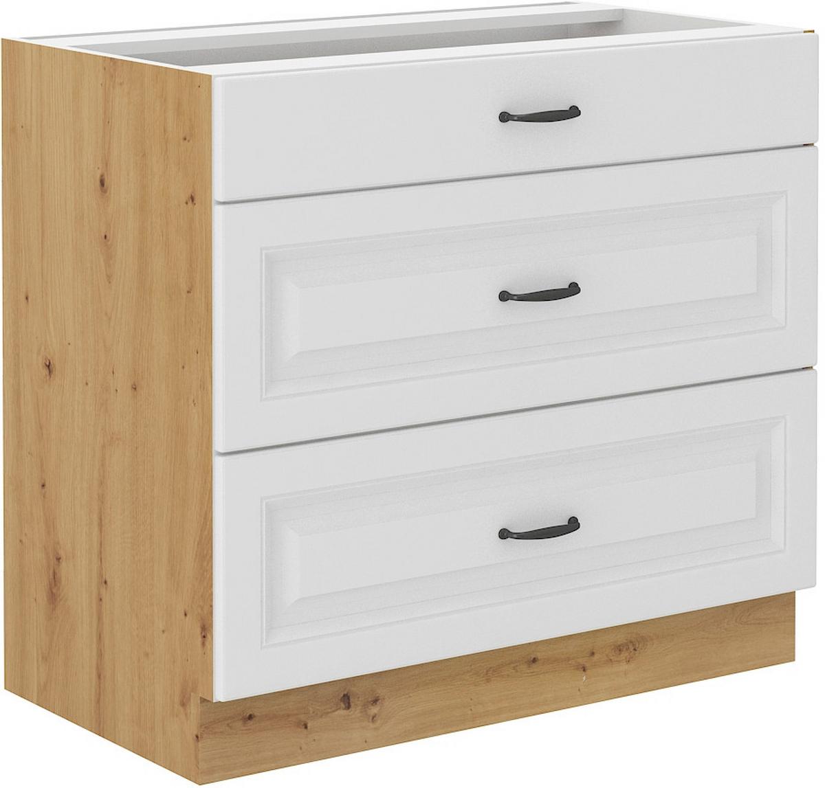 Baza 3 Ladice 80 Premium Box Stilo - bijela/hrast Artisan, Moderno, drvni materijal/metal (80/82/52cm)