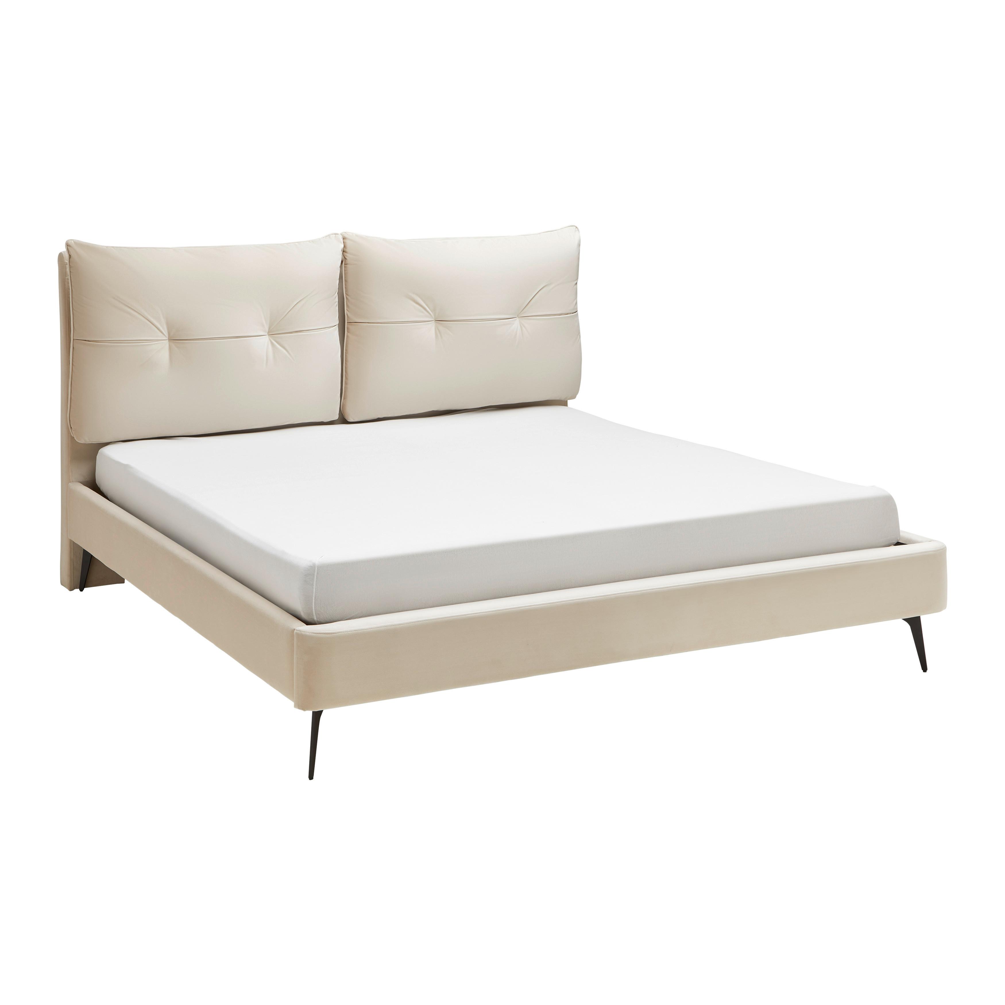 Oblazinjena Postelja Malea, Bež, 180x200 - črna/naravne barve, Moderno, kovina/tekstil (180/200cm) - Bessagi Home