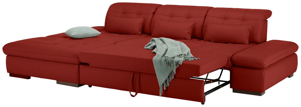 Wohnlandschaft Sanfino Leder Rot - Chromfarben/Rot, KONVENTIONELL, Leder/Metall (199/79-96/305cm) - Premium Living