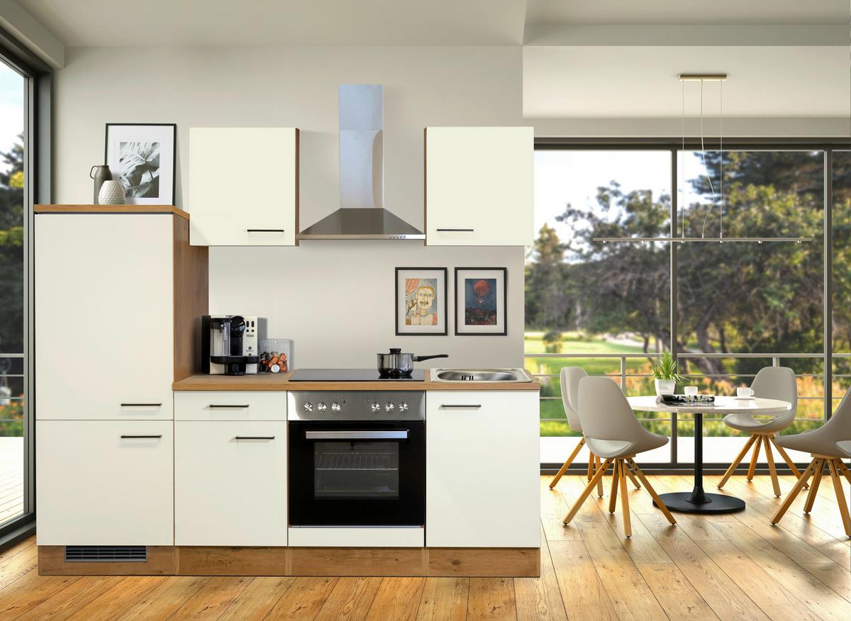 Küchenblock Avila Eichefarben/Magnolie - Eichefarben/Magnolie, MODERN, Holzwerkstoff/Metall (220cm) - FlexWell