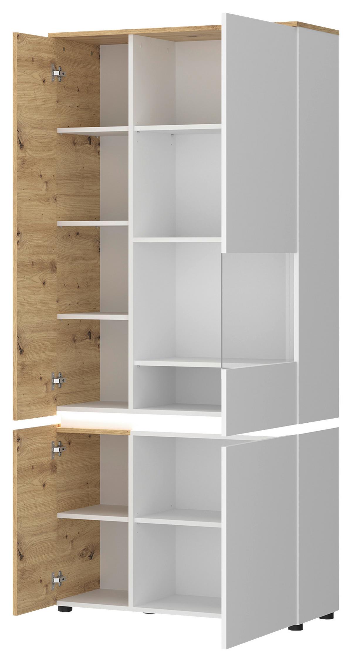 Vitrină LUCI - alb/stejar Artisan, Trend, sticlă/material pe bază de lemn (90,4/199/40cm) - Modern Living