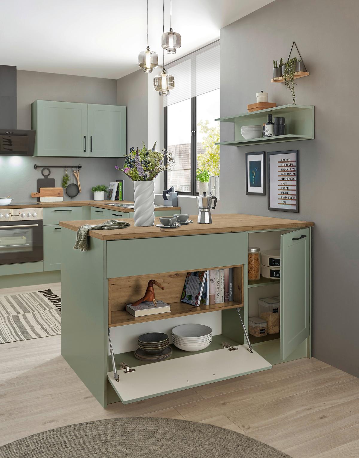 Konyhasziget Marseille I 145 Green2 - fekete/Artisan tölgy, Design, faalapú anyag/fém (145/90/90cm) - MID.YOU