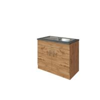 Held Spülenunterschrank mit Spüle ca. 100 cm Eichefarben - Chromfarben/Eichefarben, MODERN, Holzwerkstoff/Metall (100/86/60cm) - Held
