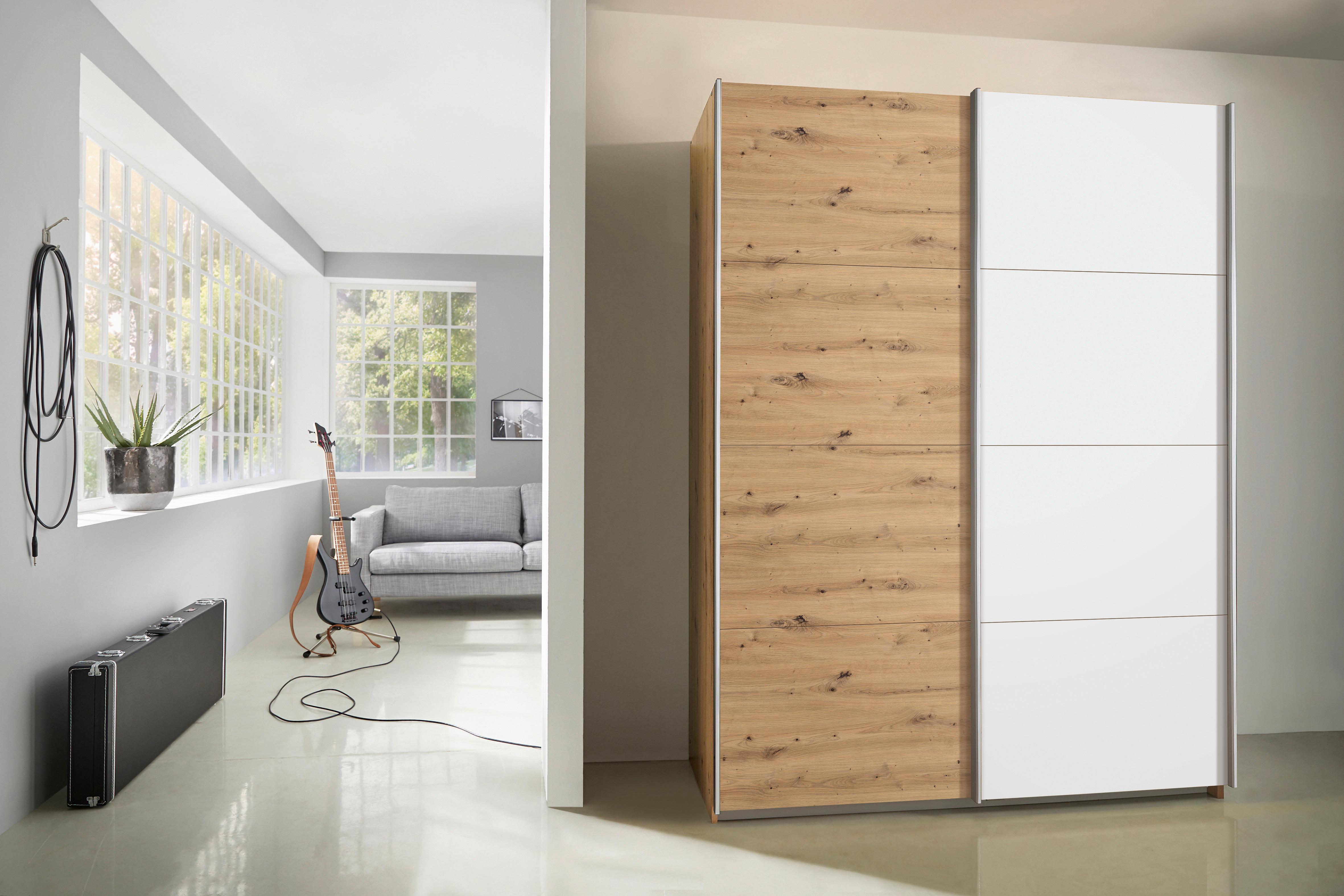 Ormar S Kliznim Vratima Subito - bijela/hrast Artisan, Moderno, drvni materijal/metal (136/197/61cm) - Modern Living