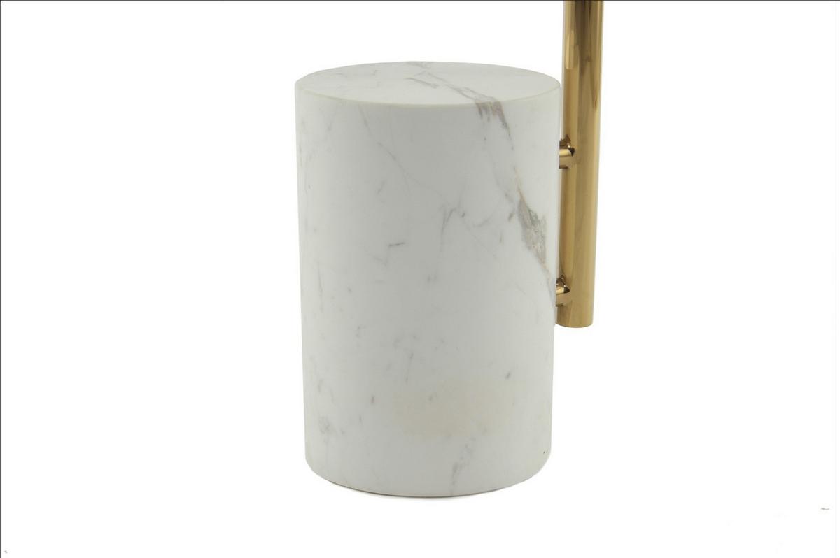 Beistelltisch Beistelltisch Oscar 400 Weiss - Weiss/Goldfarben, Design, Glas/Stein (40/54/40cm) - Kayoom