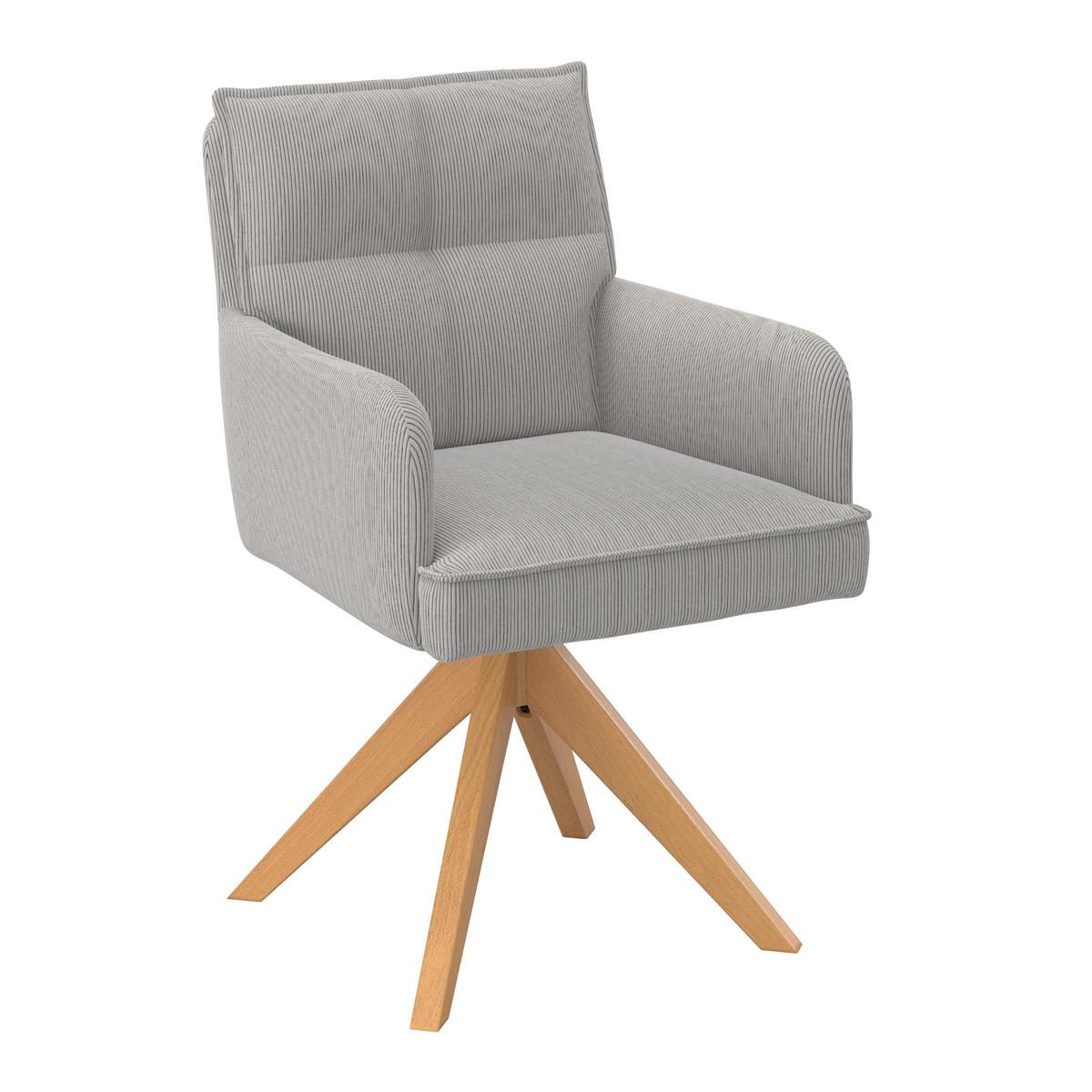 Armlehnstuhl Felina Hellgrau Cord Drehbar Gepolstert - Hellgrau/Naturfarben, MODERN, Holz/Textil (57/94/64cm) - Bessagi Home