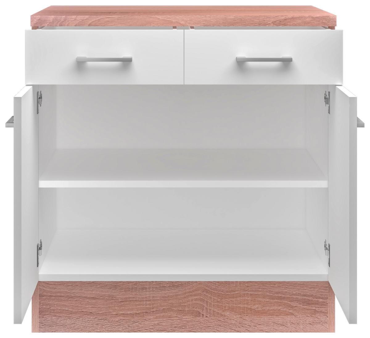 Kuhinjska Spodnja Omarica Samoa, Bela, Barva Hrasta - bela/barve aluminija, Konvencionalno, umetna masa/leseni material (80/85/57cm)