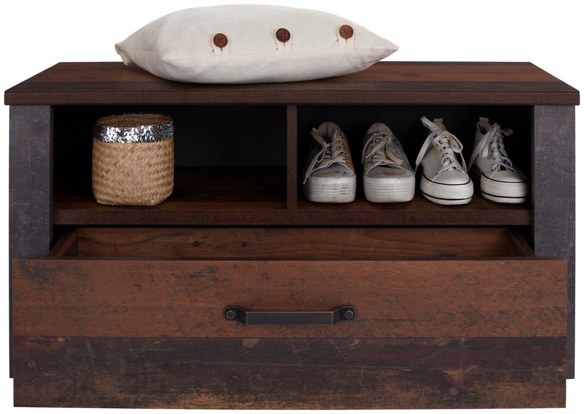 Bancă pentru hol Ontario - culoare lemn stejar/gri, Trend, material pe bază de lemn (96/49,5/37cm) - Zandiara