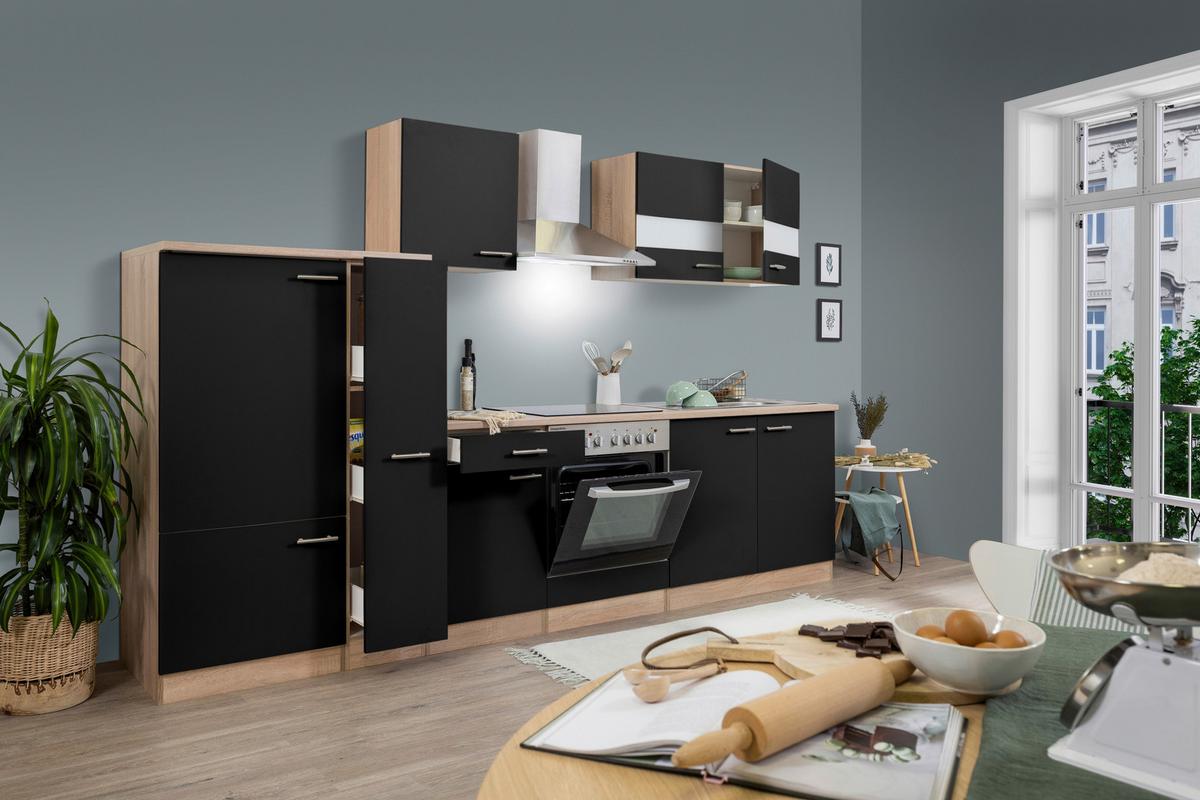 Küchenleerblock LBKB300ESS Schwarz/Eiche ca. 300 cm - Edelstahlfarben/Eichefarben, Basics, Holzwerkstoff/Metall (300cm) - Respekta