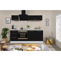 Küchenblock Schwarz Hochglanz m. Geräte B: ca. 210 cm - Schwarz/Alufarben, KONVENTIONELL, Holzwerkstoff (210cm) - Respekta