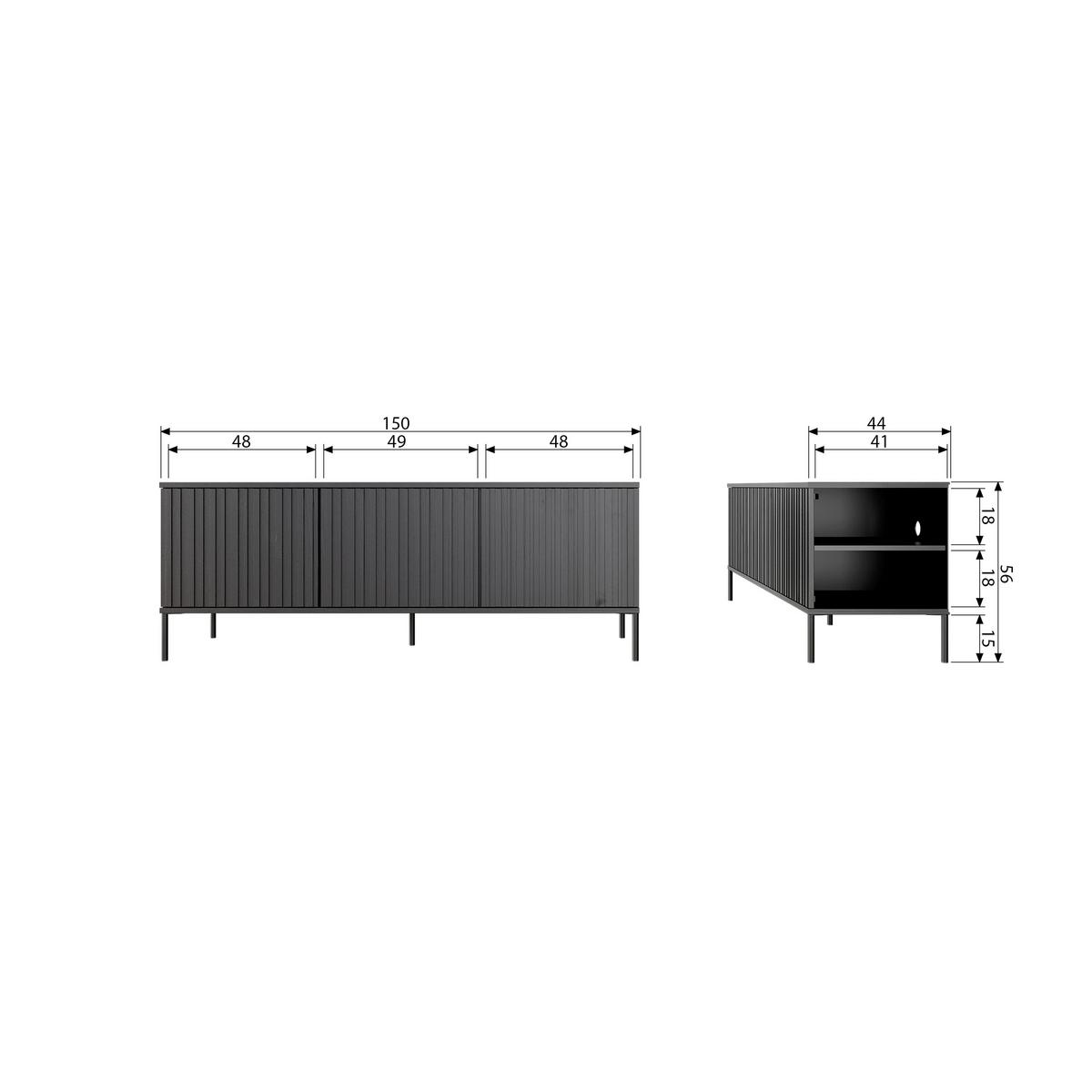 Lowboard Gravure Grau B: 100cm - Schwarz/Grau, Design, Holz/Metall (100/56/44cm) - Livetastic