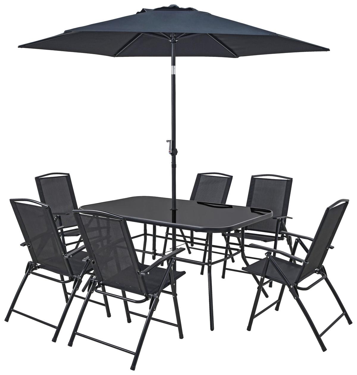 Vrtna Garnitura Laura, 7-Delni Set, S Senčnikom - črna, Moderno, kovina/steklo (140/90/70cm)