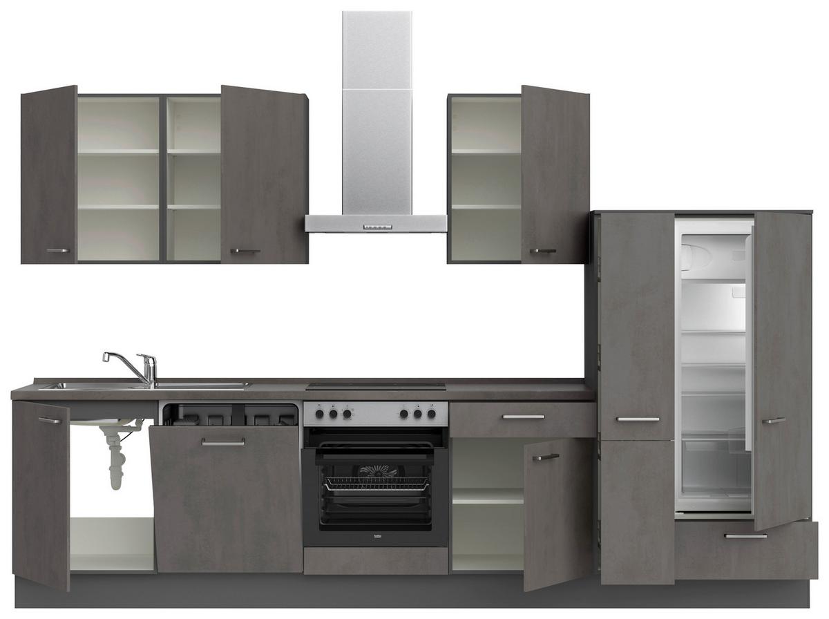 Küchenblock Riva Low m. Geräten Schieferfarben - Schieferfarben/Schwarz, MODERN, Holzwerkstoff/Metall (330cm) - Nobilia
