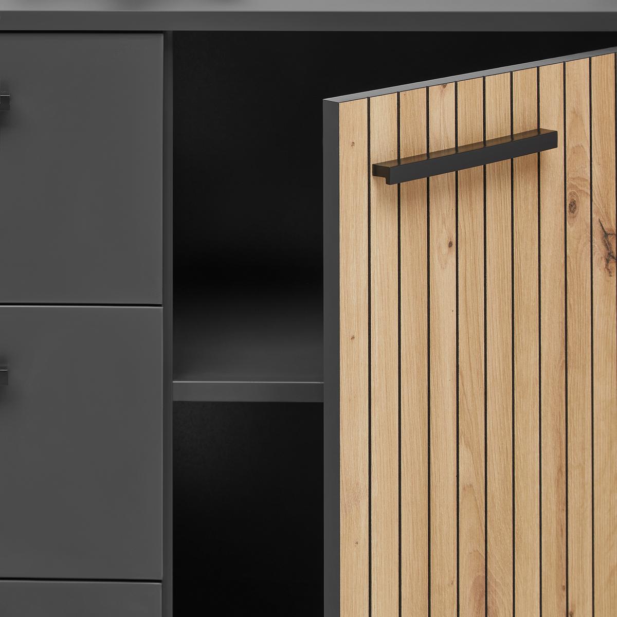 Sideboard Lukas Anthrazit/Schwarz/Eichefarben - Anthrazit/Schwarz, MODERN, Holzwerkstoff/Kunststoff (183,6/95,4/40,2cm) - Mömax