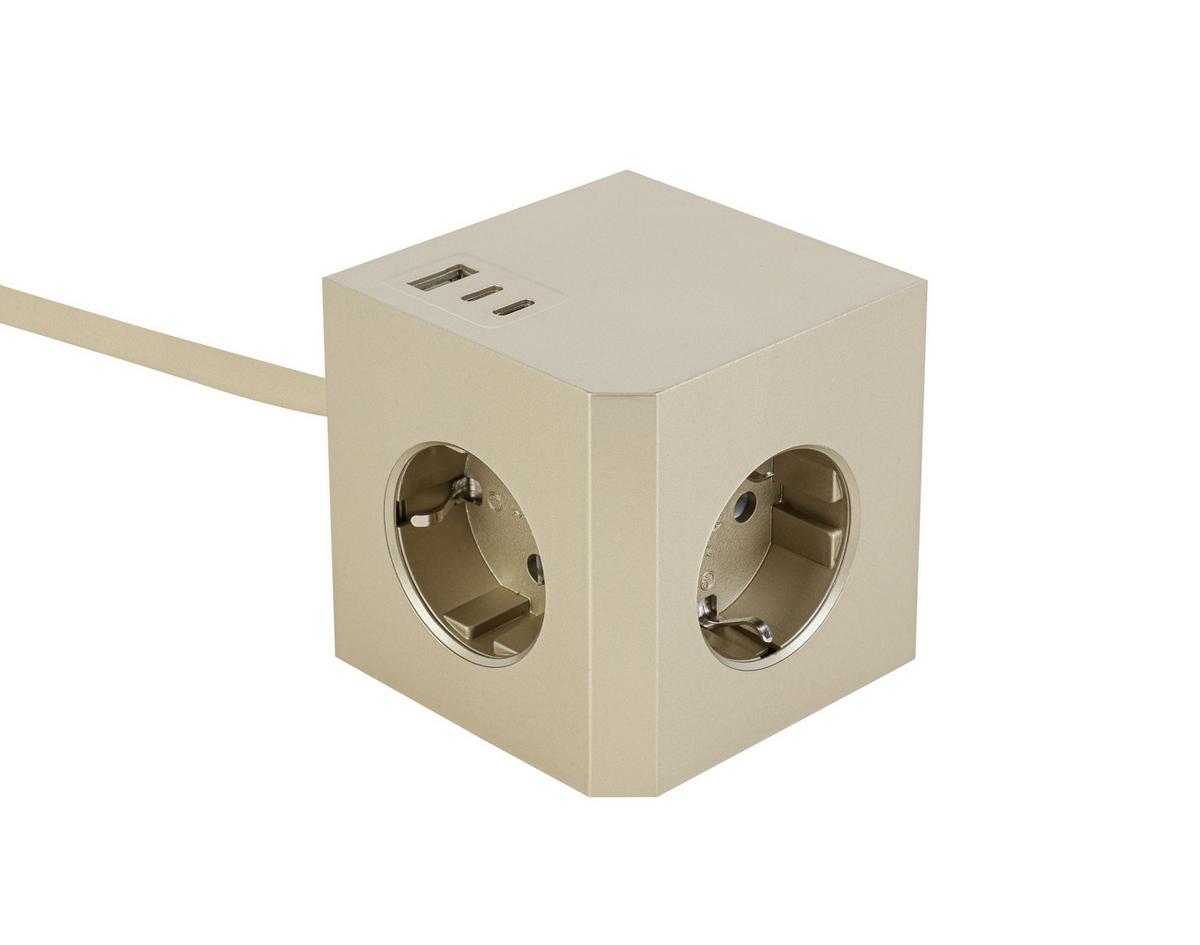 KOSTKA ZASILAJĄCA PLUG BOX - kolor złoty, Basics, tworzywo sztuczne (7,5/7,5/7,5cm) - Mican