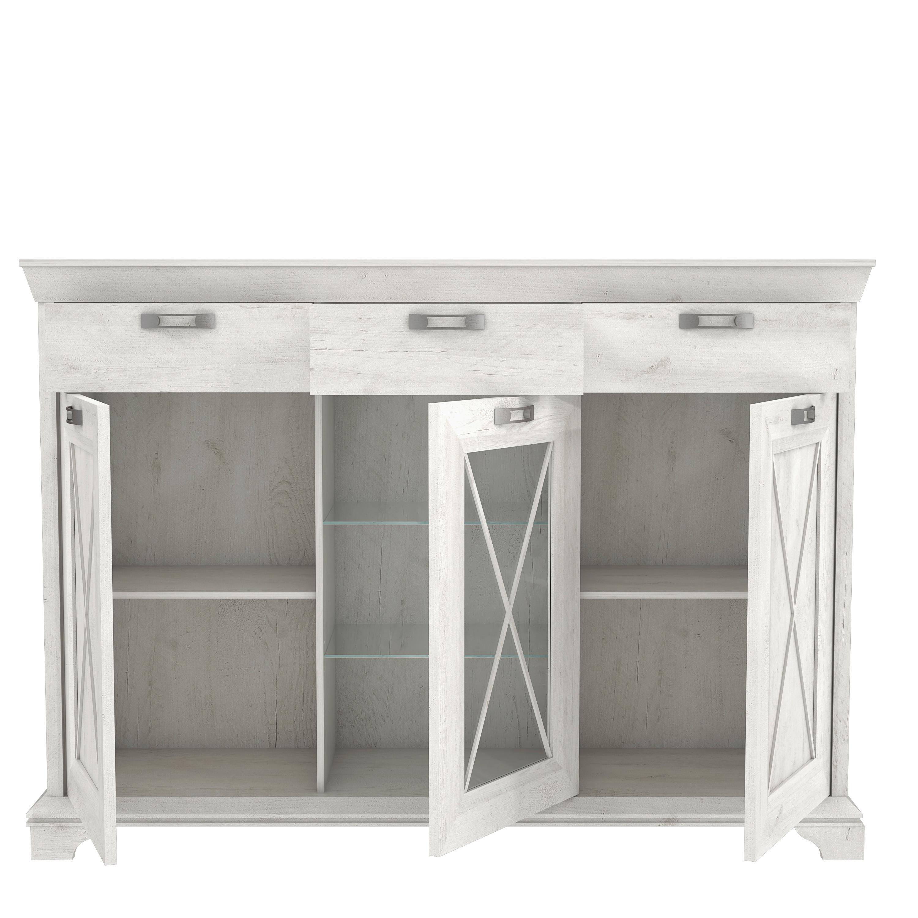 Vitrina Kashmir - bijela/srebrne boje, Konvencionalno, staklo/drvni materijal (177,7/127,7/48,3cm) - Premium Living