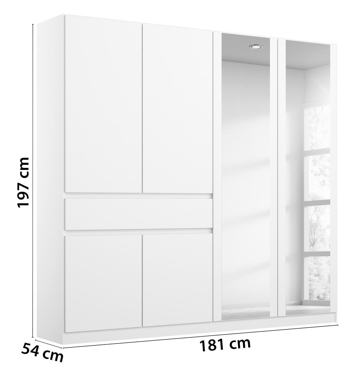 DULAP USI ROTATIVE TÜBINGEN - alb, Design, sticlă/material pe bază de lemn (181/197/54cm) - Modern Living