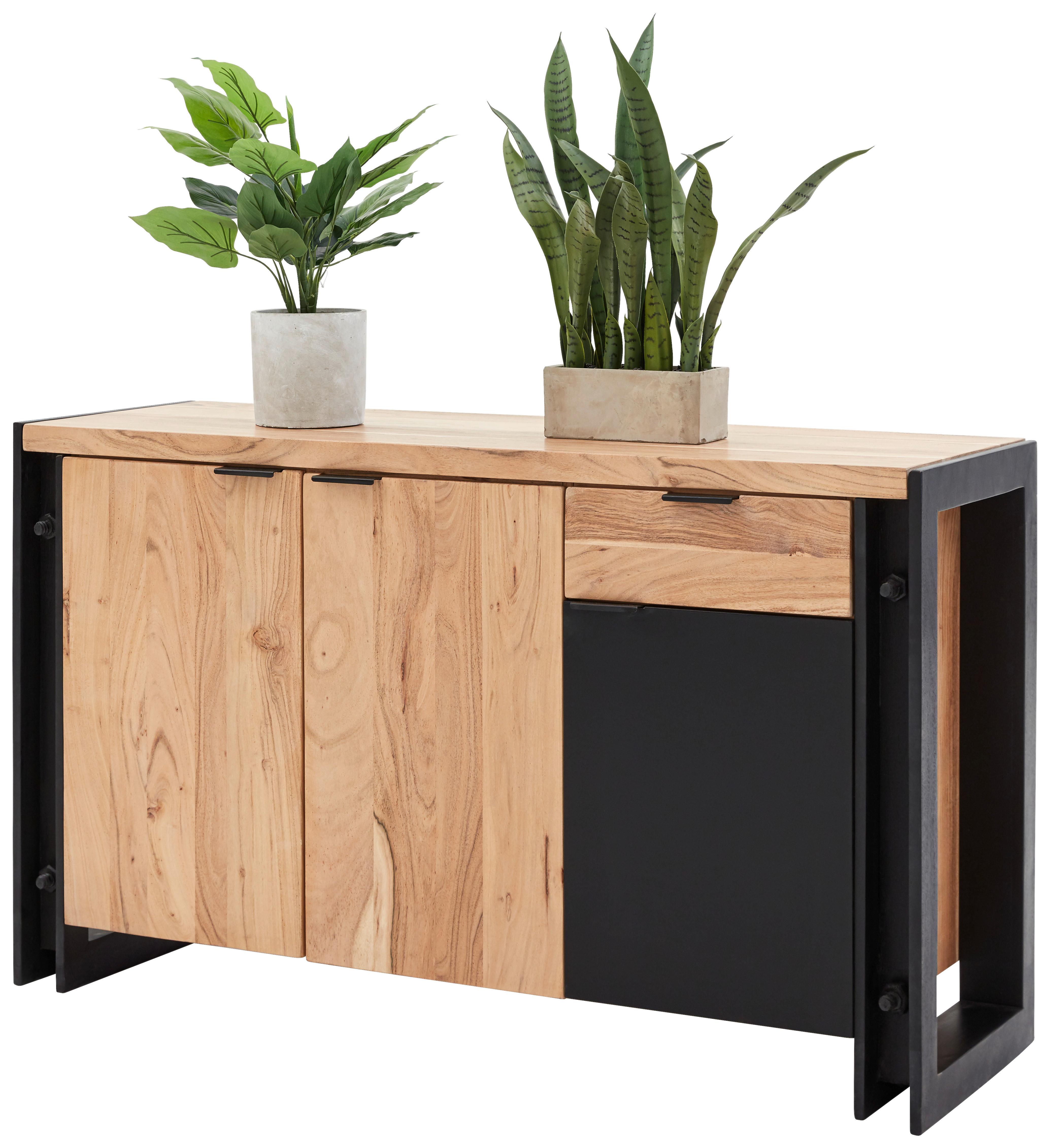 Sideboard in Naturfarben Massiv - Schwarz/Naturfarben, Lifestyle, Holz/Holzwerkstoff (135/80/45cm) - Zandiara