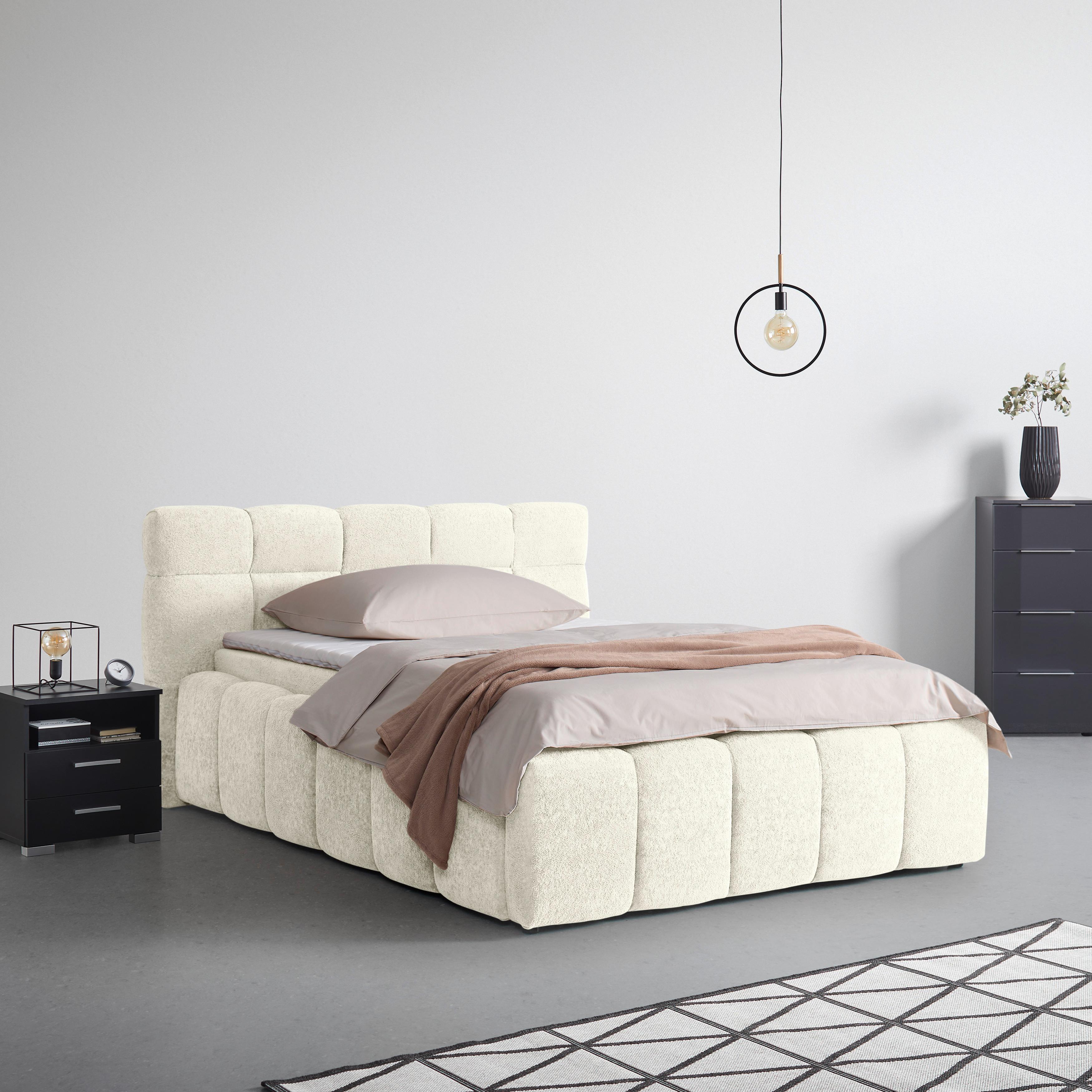 Polsterbett Monte Beige ca. 120x200cm - Beige/Schwarz, KONVENTIONELL, Kunststoff/Textil (120/200cm) - Based