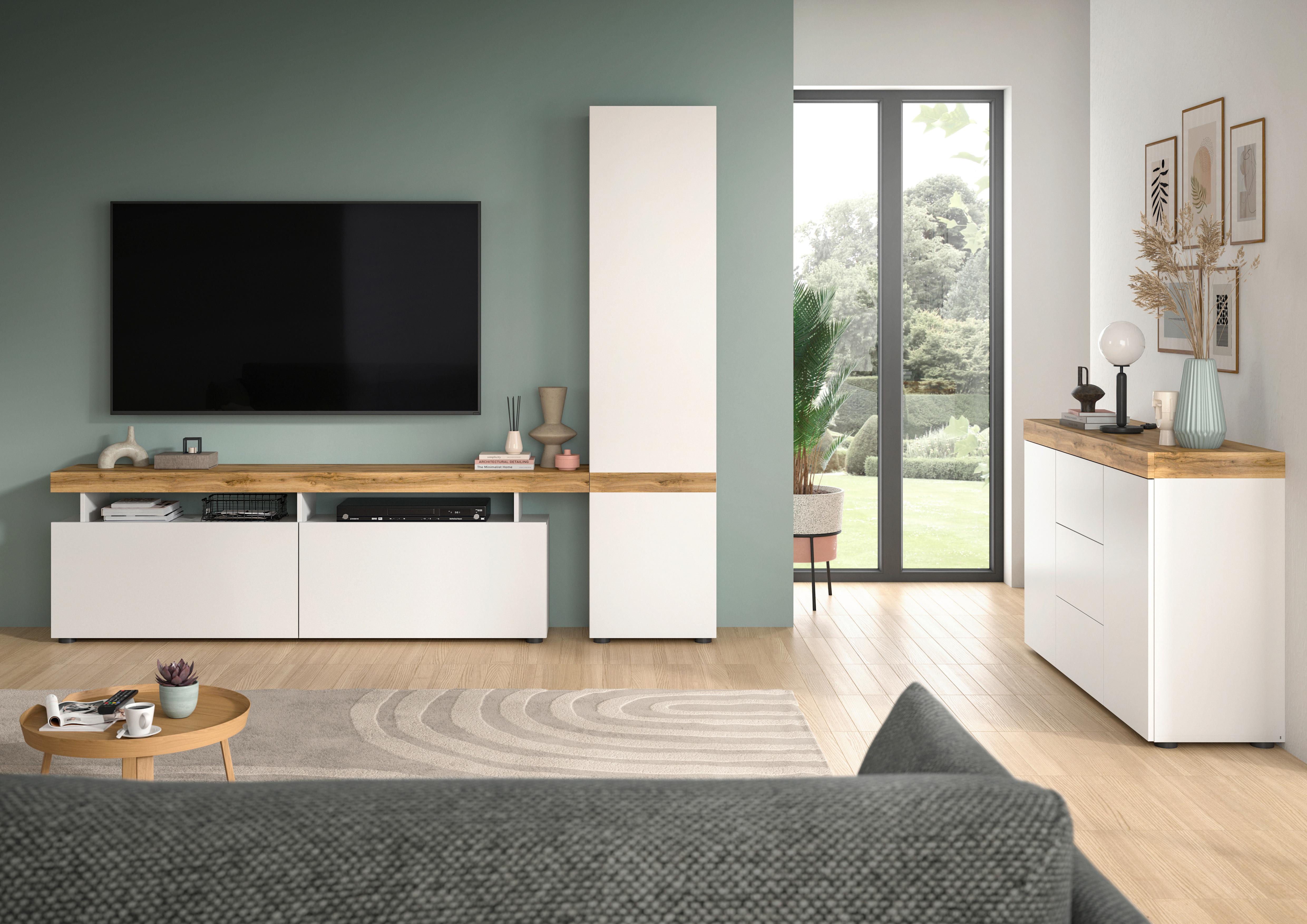 Komoda Sugar, Bela, Barva Hrasta - hrast wotan/bela, Design, leseni material (125/80/37cm) - MID.YOU
