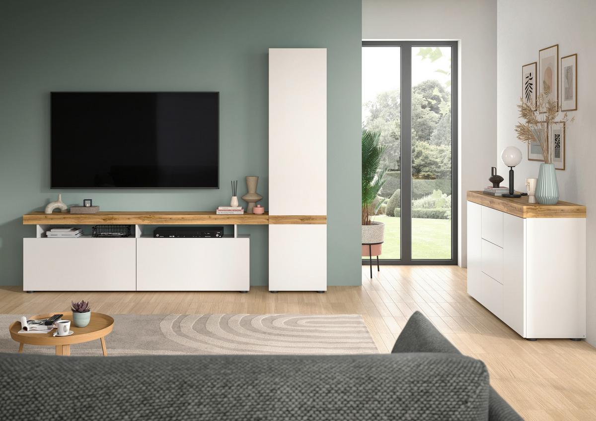Komoda Sugar, Bela, Barva Hrasta - hrast wotan/bela, Design, leseni material (125/80/37cm) - MID.YOU