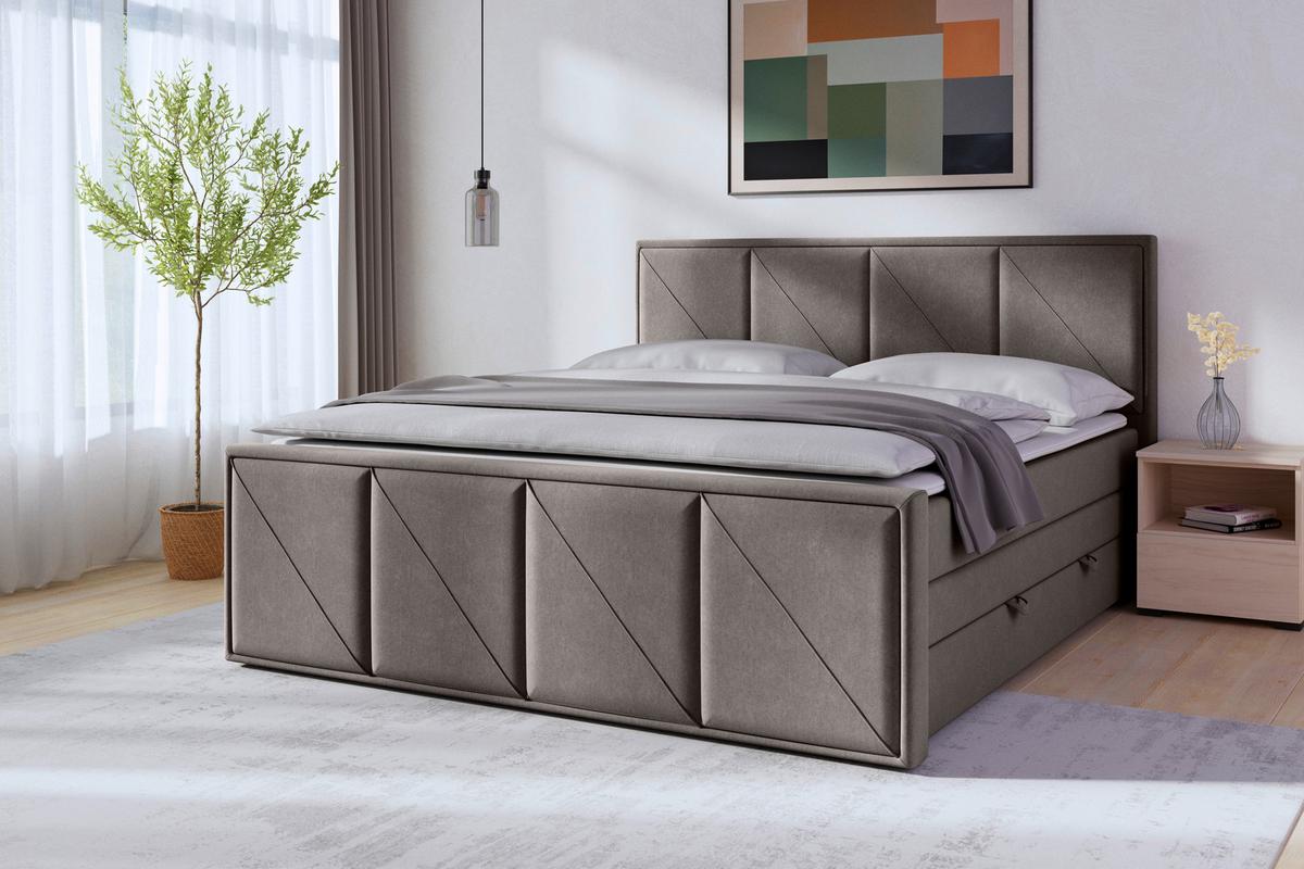 Boxspringbett Oslo Hellgrau ca. 180x200 cm Hellgrau - Hellgrau/Schwarz, MODERN, Holzwerkstoff/Kunststoff (180/200cm) - MID.YOU