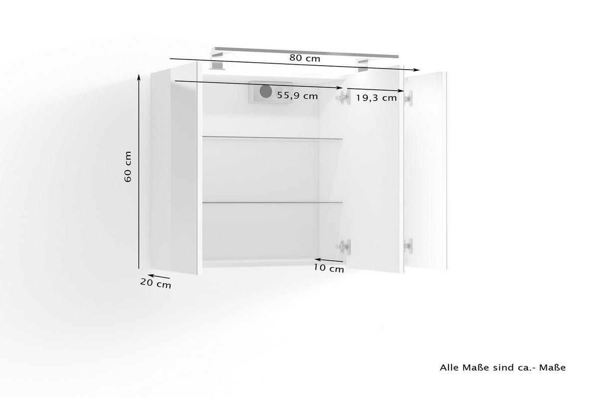 Spiegelschrank Spree mit LED ca. 80x60x20 cm Weiß - MODERN, Glas/Holzwerkstoff (80/60/20cm) - MID.YOU