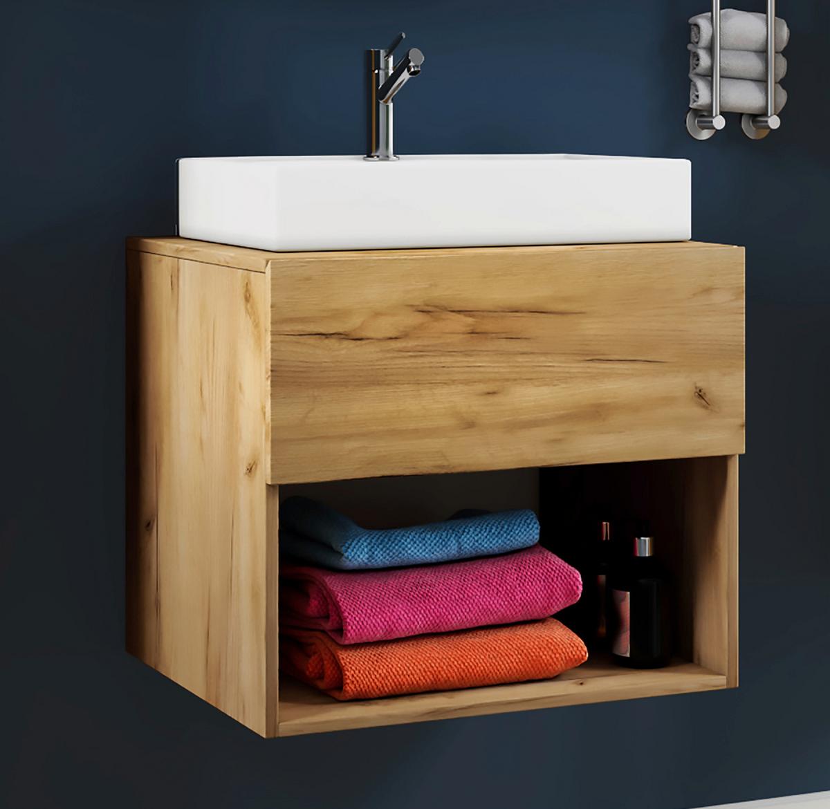 Kombiniran Umivalnik Lendas, Hrast - bela/medeni hrast, Moderno, leseni material/keramika (60cm) - MID.YOU