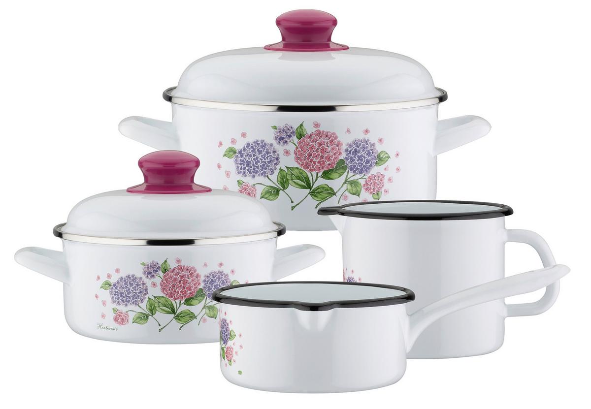 Set Posod Hortensie, 4-Delni - bela, Basics, kovina - delimano